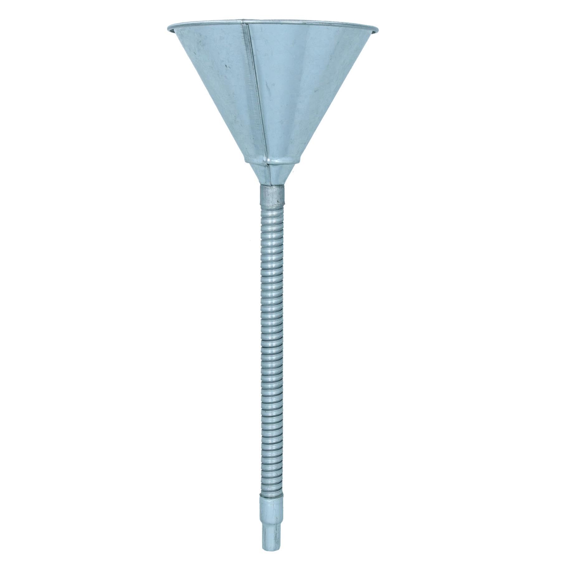 AB Tools Flexible Steel Metal Funnel with Filter - Galvanized Hose/Shaft/Pipe for Automotive, Home & Industrial Use - SIL238