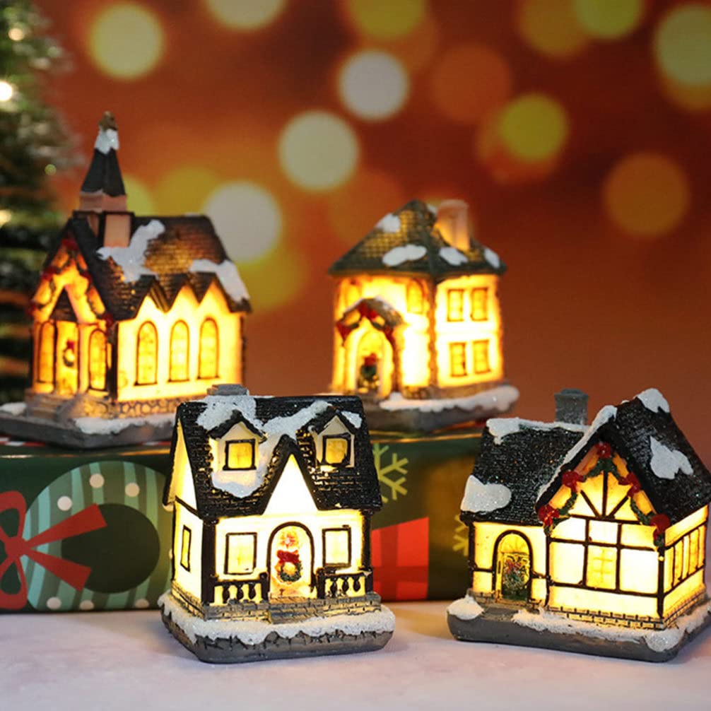 LED Light Up Christmas Village Set - Resin Santa House with LED Lights, Holiday Home Decor for Desktop, Tabletop, Mantel & Christmas Tree Display