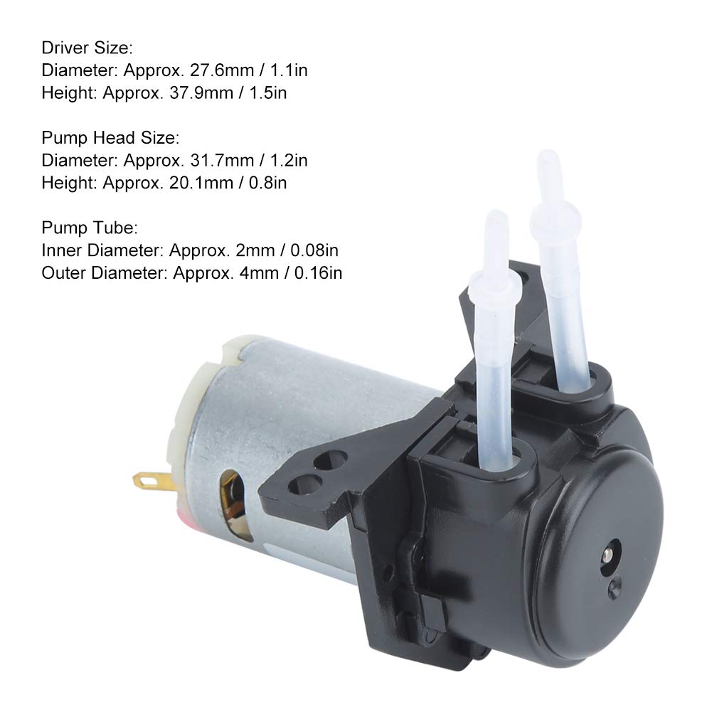 12V DC Peristaltic Liquid Pump - Mini Right Angle Dosing Pump with Large Flow & Snap-on Design - Self Priming Hose Pump for Lab Experiments, Pharmacy, Biotechnology, Aquariums & Home Brewing (Black)