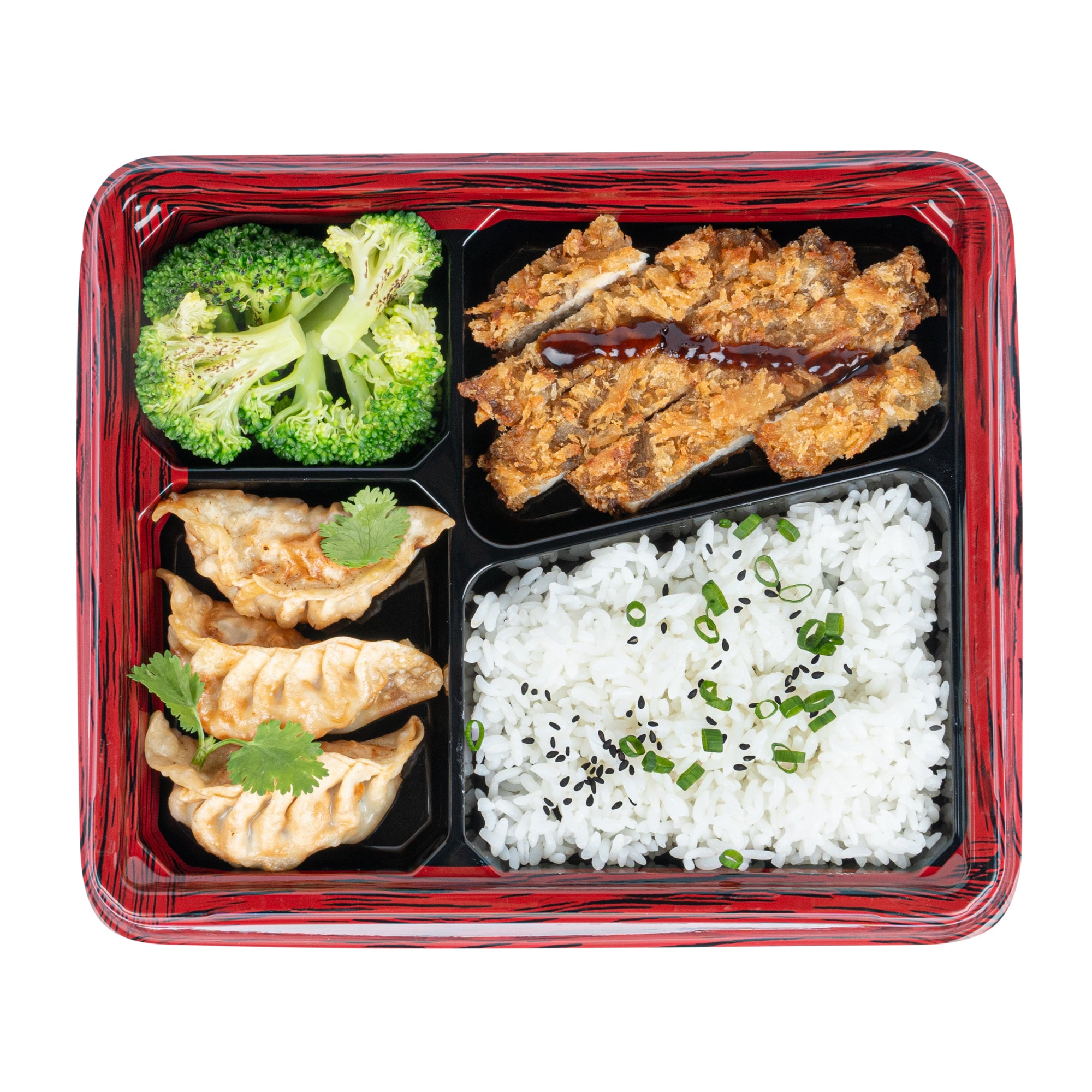 Bento Tek 19 oz Red & Black Plastic Bento Box with 4 Compartments - 9.25