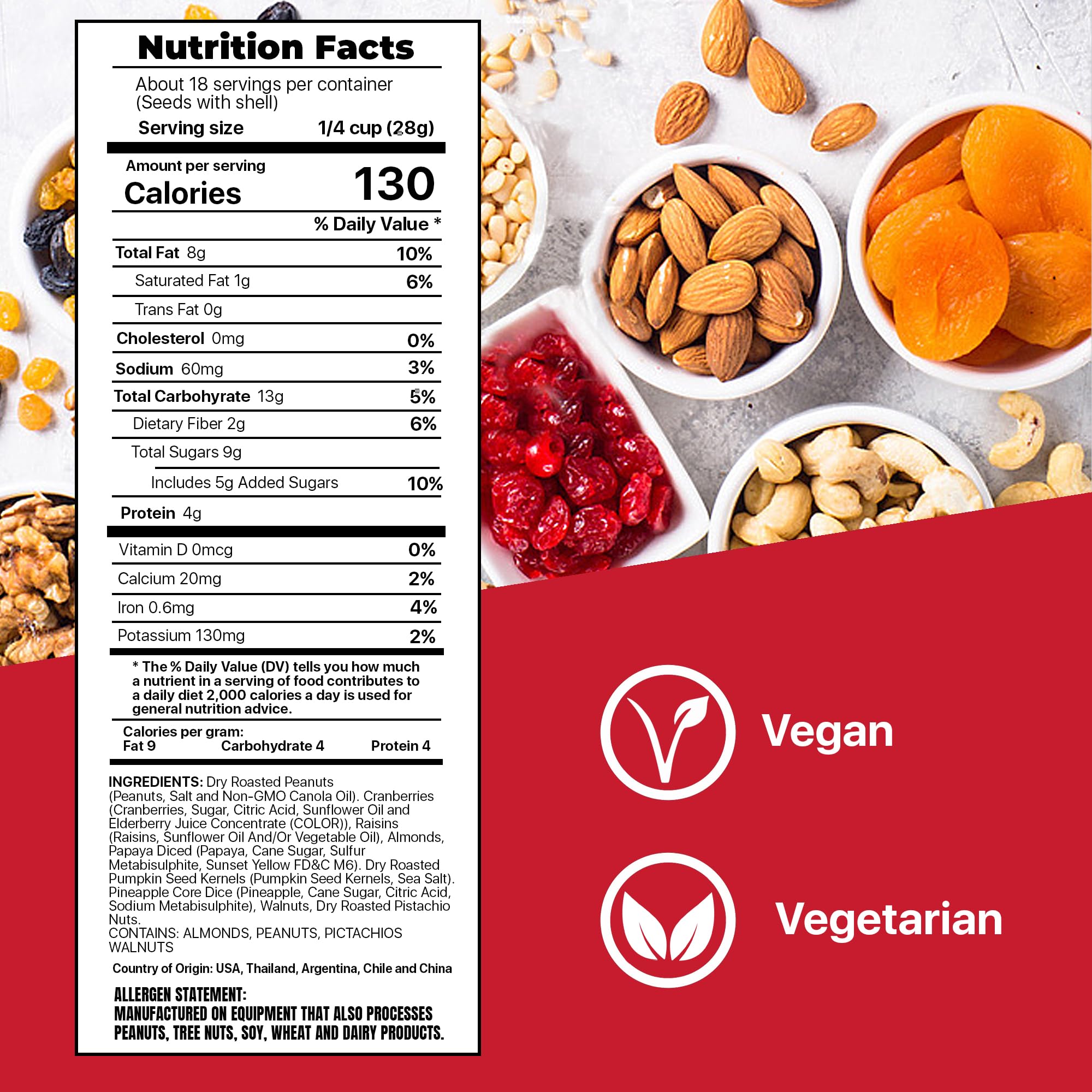 Premium Orchard Gourmet Trail Mix - Healthy Vegan Snack with Mixed Nuts & Dried Fruits | Non-GMO, Natural Plant Protein Source | 18oz Bulk Nut & Fruit Blend for Hiking, Office Snacks & On-the-Go Energy