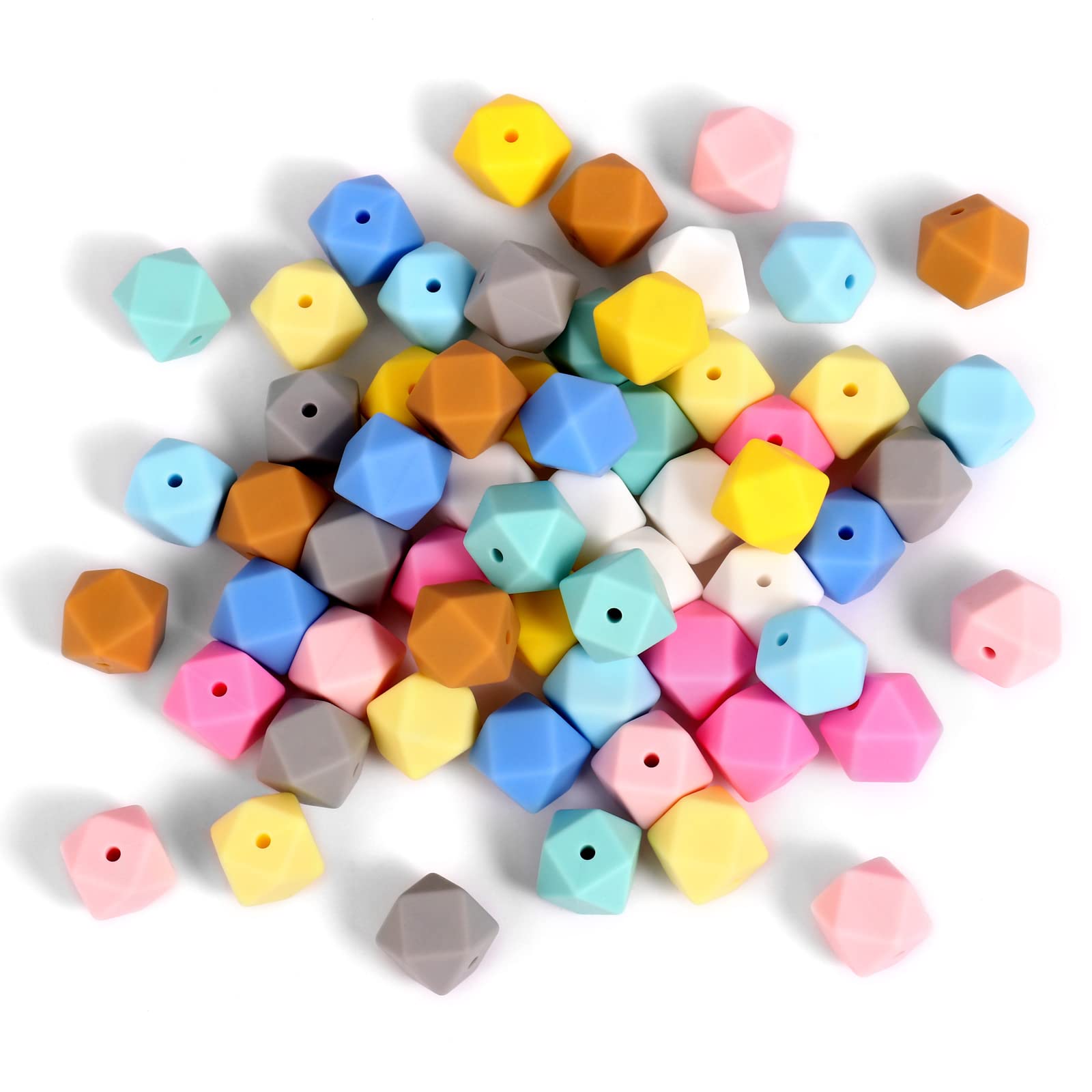 14mm Hexagon Silicone Beads Bulk - 60PCS for DIY Jewelry Making & Keychains
