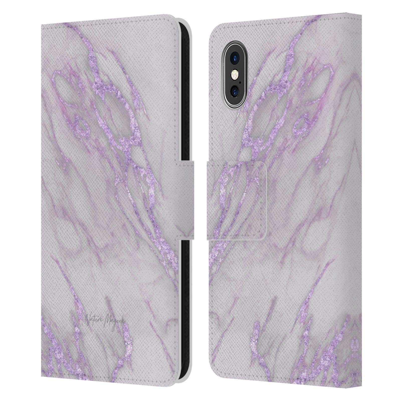 Head Case Designs Nature Magick Purple Marble iPhone X/Xs Leather Wallet Case - Premium Protective Cover with Metallic Accents for Women & Men, Perfect for Travel, Work, and Everyday Use