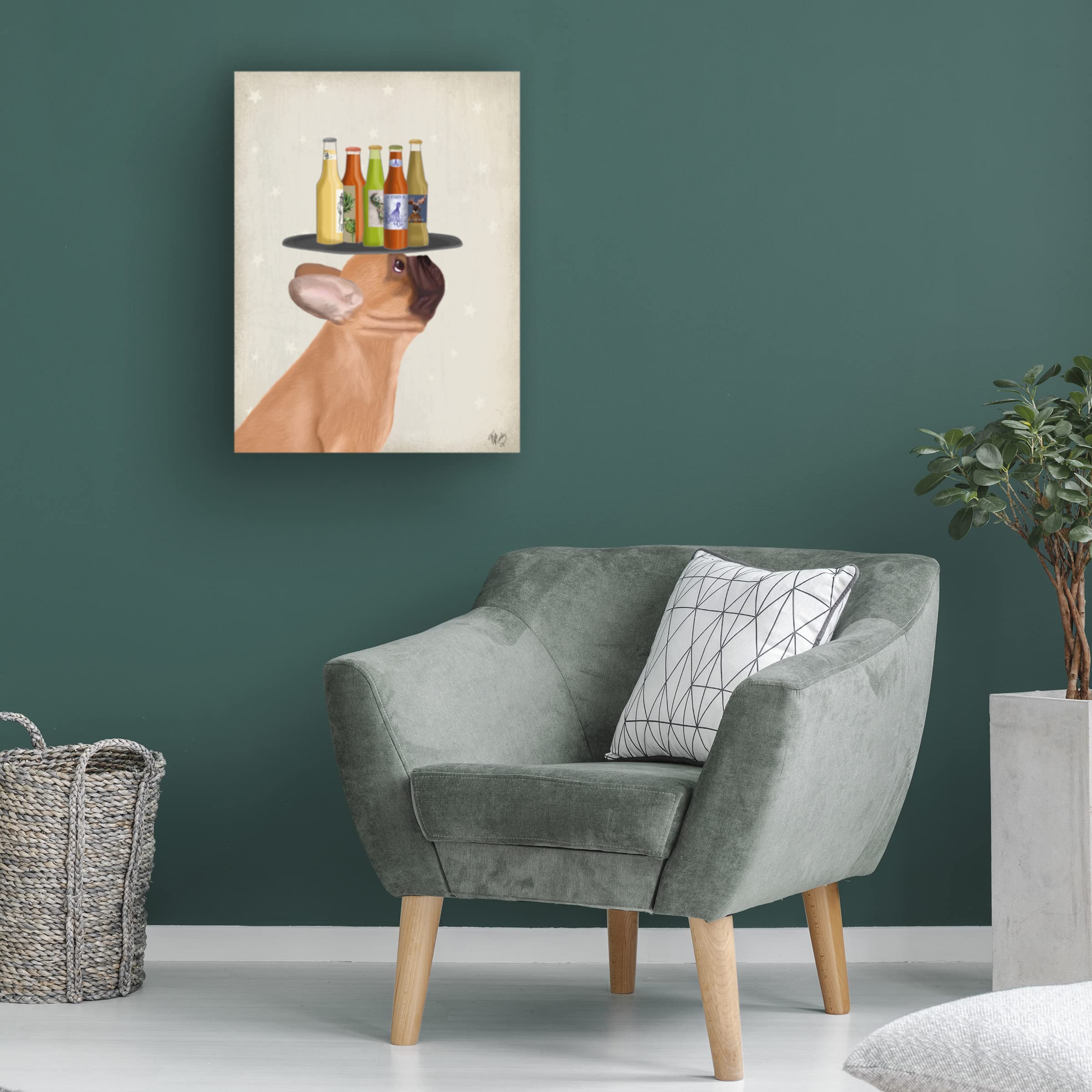 Trademark Fine Art 'French Bulldog Beer Lover' Canvas Wall Art by Fab Funky - Perfect for Home Bar Decor, Living Room & Man Cave