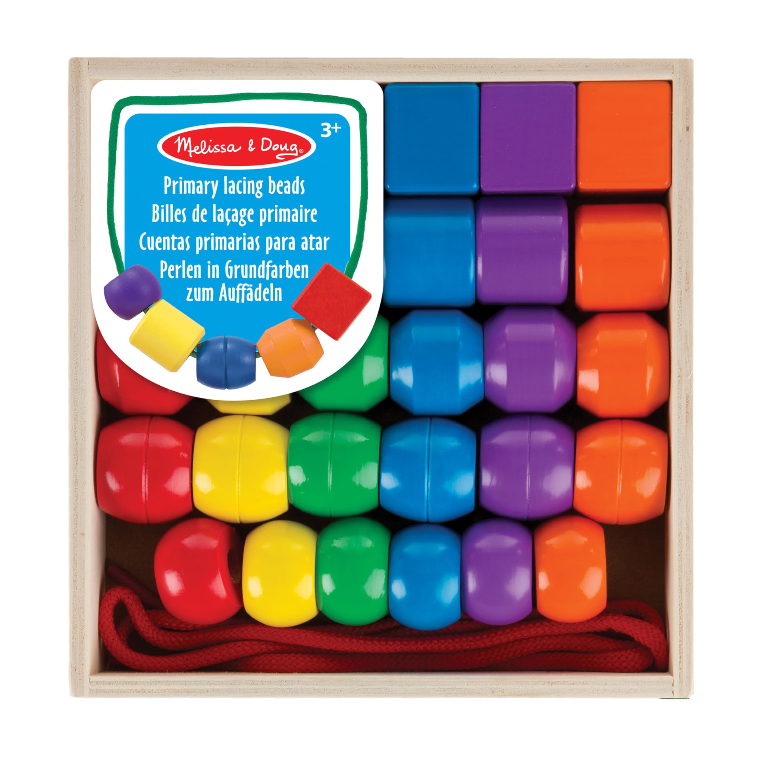 Melissa & Doug Primary Lacing Beads - 30 Wooden Beads & 2 Laces | Fine Motor Skills Educational Toy for Toddlers & Kids Ages 3+ | Preschool Learning, Hand-Eye Coordination & Montessori Classroom Activities