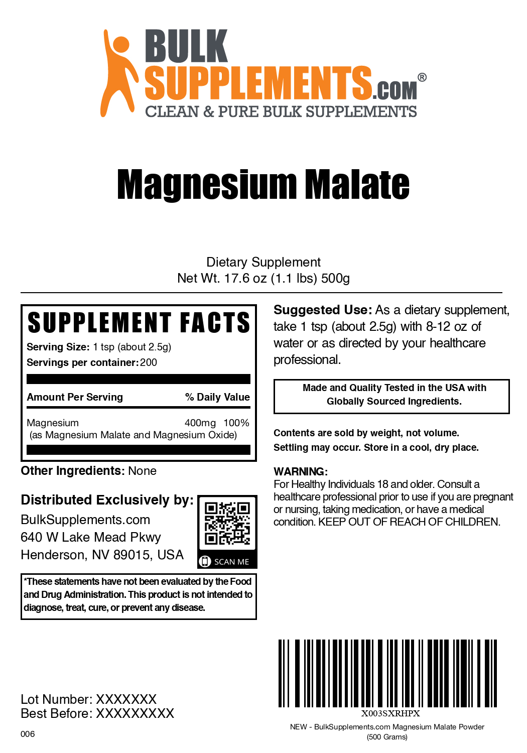 Premium Magnesium Malate Powder Supplement - Supports Muscle Recovery, Energy & Sleep - Vegan & Non-GMO - Ideal for Athletes, Fitness & Stress Relief
