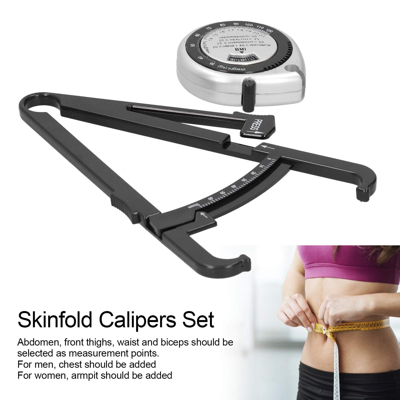 Professional Body Fat Caliper & Measuring Tape Set - Accurate BMI Skinfold Measurement Tool for Fitness, Weight Loss, and Health Tracking | Perfect for Home Gym, Personal Trainers, and Health Enthusiasts
