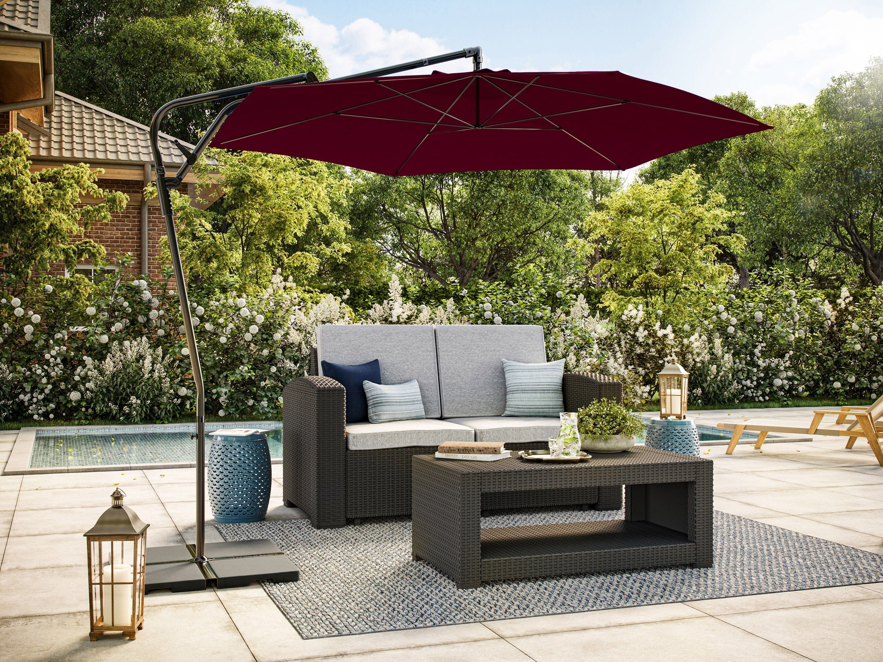 10ft Wine Red Cantilever Umbrella - Patio, Poolside & Outdoor Shade Solution for Garden, Deck and Backyard Relaxation