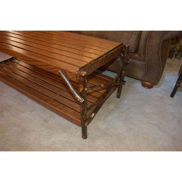 Solid Hickory Wood Coffee Table with Storage Shelf - Rustic Farmhouse Living Room Furniture for Home Decor & Entertainment Areas