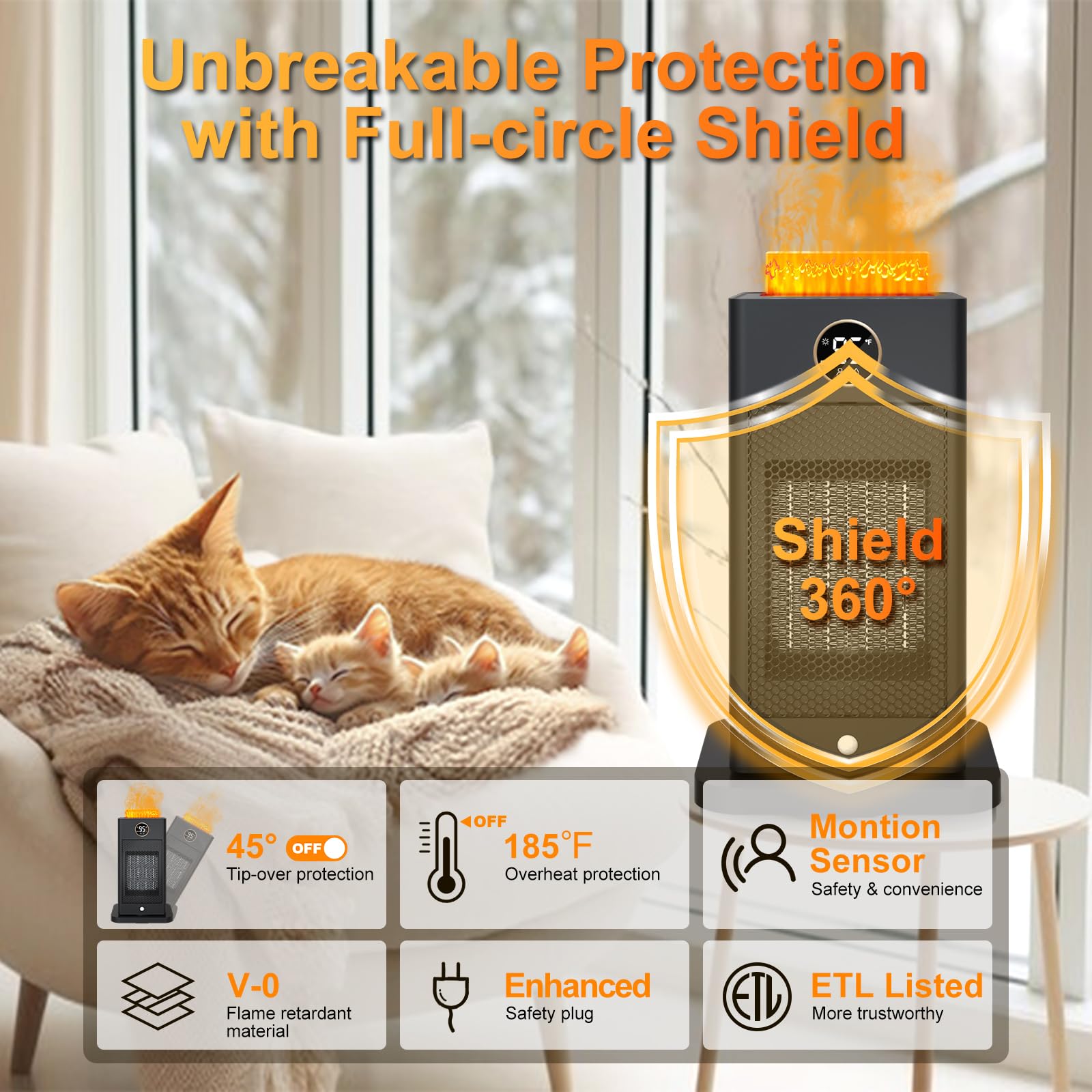 PTC Fast Electric Space Heater with Humidifier, Thermostat & Timer - Quiet Portable Indoor Heater with ECO Mode, 3D Flame Effect & Oscillation for Bedroom, Office & Home | Perfect for Winter Warmth & Energy Savings
