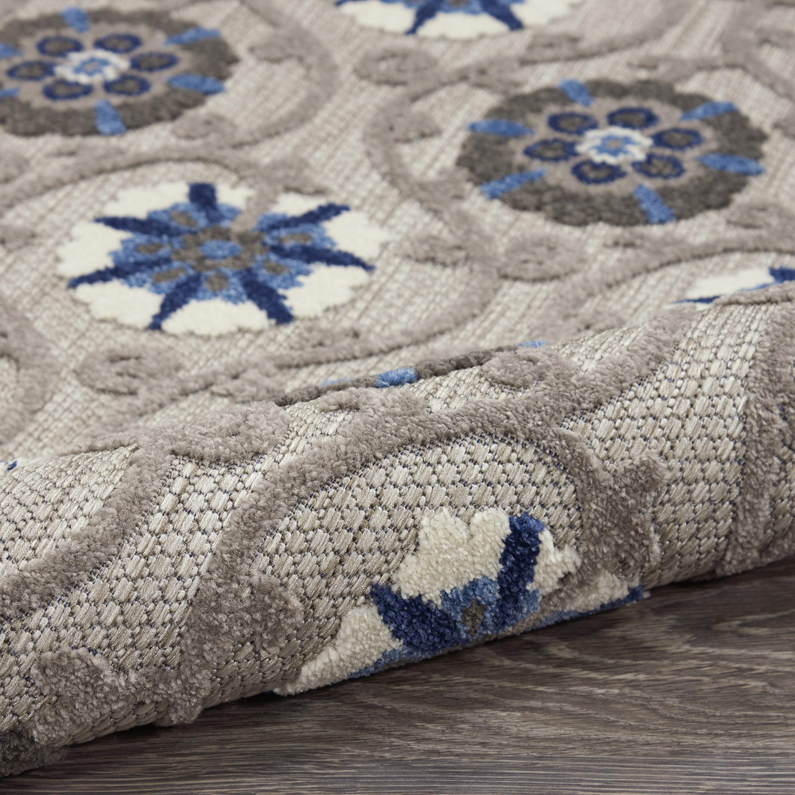Nourison Aloha 6' x 9' Indoor/Outdoor Area Rug - Soft Grey & Blue Design, Easy to Clean, Non-Shedding - Perfect for Bedroom, Living Room, Dining Room & Kitchen (6x9) | Great for Patio, Deck & High-Traffic Areas