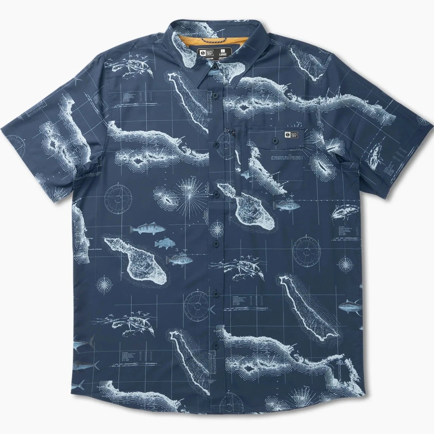 Salty Crew Bright Short Sleeve Tech Woven Shirt for Men - Lightweight, Quick-Dry & Breathable - Perfect for Fishing, Boating & Outdoor Adventures