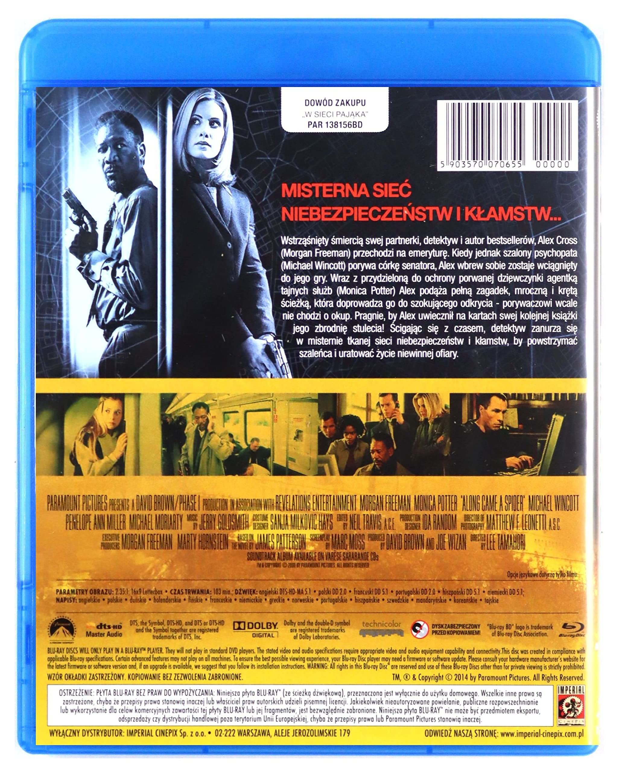 Along Came a Spider Blu-Ray DVD - English Audio & Subtitles - Thriller Movie for Home Theater & Movie Night Entertainment