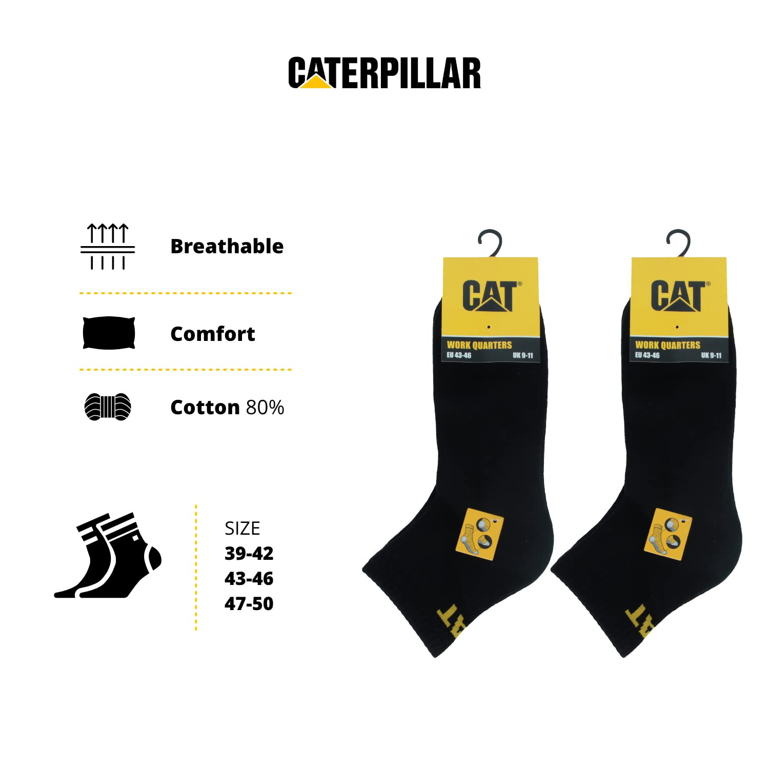**Caterpillar Men's Work Socks 6-Pack - Reinforced Toe & Heel, Ankle Height, Breathable Cotton Socks for Construction, Hiking & Outdoor Work**
