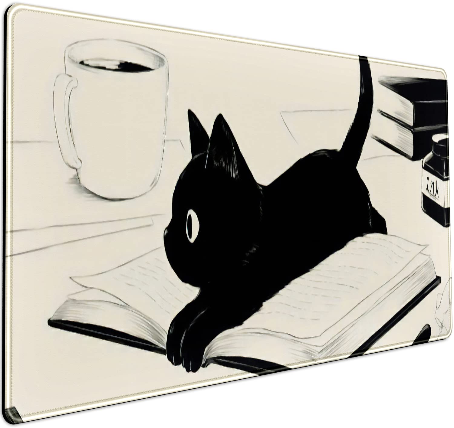 Anime Cat Kawaii Desk Mat - XXL Beige Mouse Pad (31.5x15.75 in) | Large Aesthetic Gaming Desk Mat for Keyboard & Mouse | Cute Manga Cartoon Office & Gaming Accessories for Women & Girls | Perfect for Work, Study & PC Gaming Setup