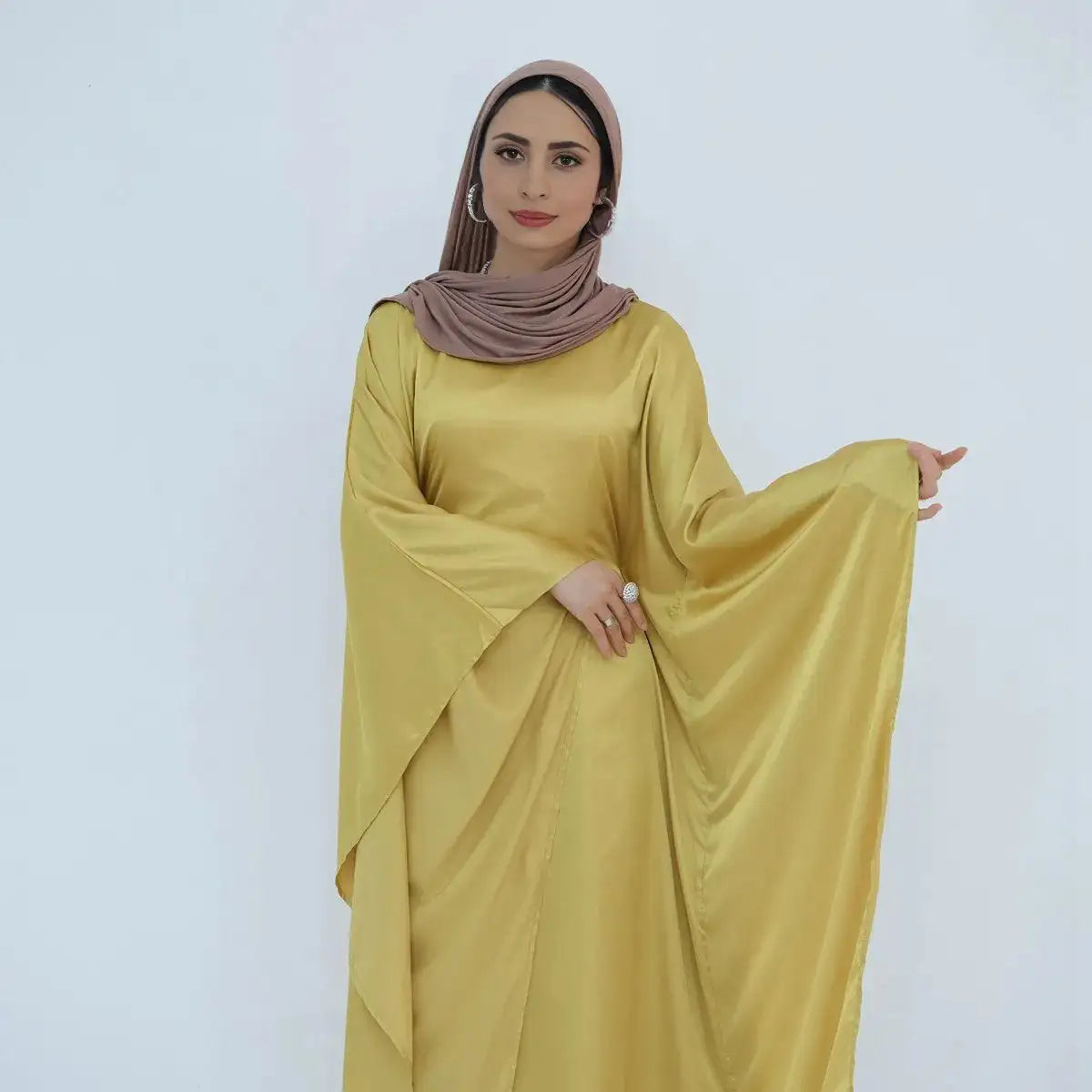 Gleam Satin Batwing Sleeve Women's Farasha Abaya Dress - Elegant Islamic Modest Dress for Prayer, Wedding & Special Occasions