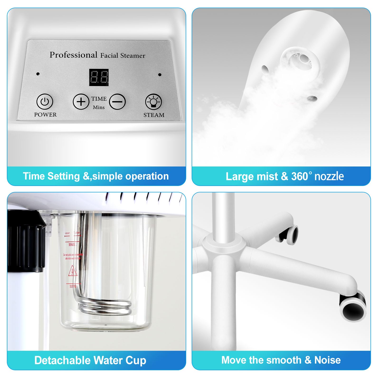 Professional Facial Steamer with Wheels - Ozone Nano Steam Machine for Spa & Home Use | Portable Skin Care Device for Deep Cleansing & Hydration | Perfect for Salons, Spas & At-Home Skincare Routines