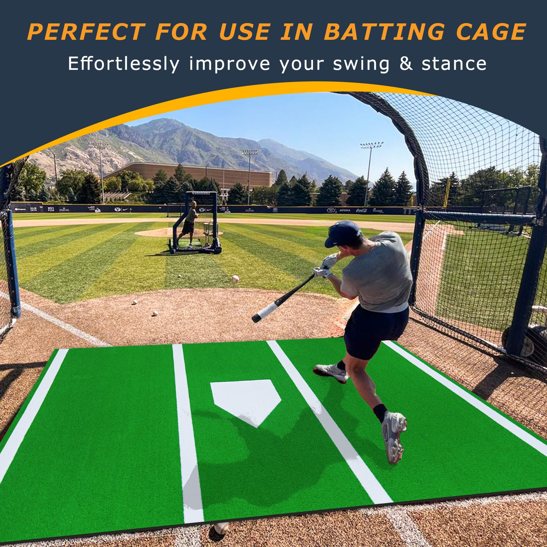 Premium Baseball Batting Mat - 5mm Thick Non-Slip Turf Hitting Mat for Indoor/Outdoor Batting Cages & Practice | Durable Anti-Fade Batters Box Mat for Baseball Training, Backyard Drills & Team Practices