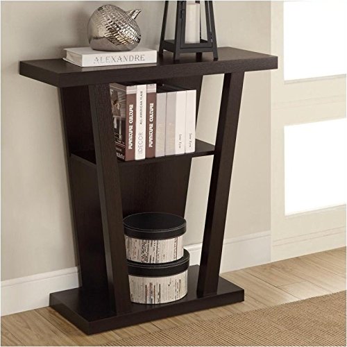 BOWERY HILL 33.75 Inch Modern Wood Console Table with 2 Shelves & Storage Space - Entryway Sofa Table for Living Room, Hallway - Deep Cappuccino Finish (Easy Assembly, Scratch-Resistant Glides)