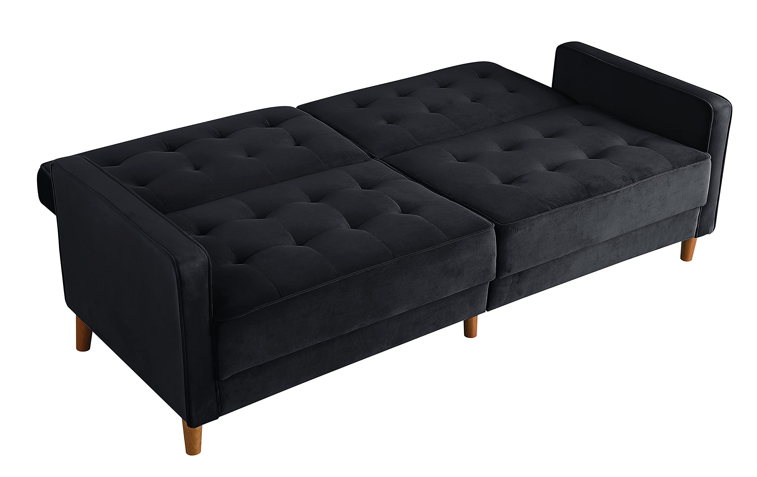 Velvet Sofa Bed - Convertible Mid Century Modern Sleeper Loveseat with Square Arms, Upholstered Recliner Couch for Small Spaces | Perfect for Home, Living Room, Studio Apartments & Guest Rooms (Black)