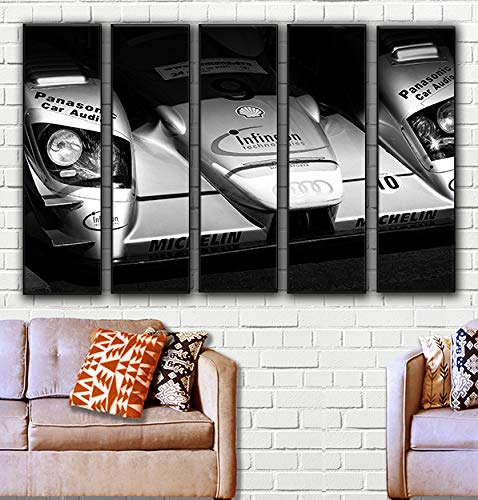 5-Piece R8 Le Mans Race Car Wall Art Canvas Print Set - 35x55 Inch Sports Car Theme Wall Decor for Living Room, Garage & Showroom