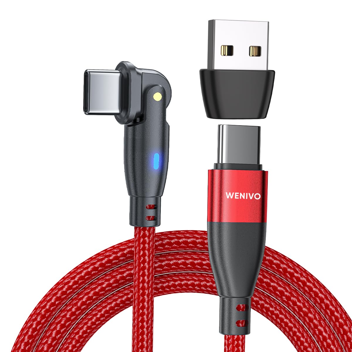 2m 100W/60W 180° Rotating Super-Fast 2-in-1 USB-C to USB-C Fast Charger & Data Cable - Nylon Braided 20V/3A PD Compatible with iPhone 15 Pro, iPad, MacBook, Samsung, Laptop, Nintendo Switch, PS5 - Perfect for Home, Office & Travel Charging