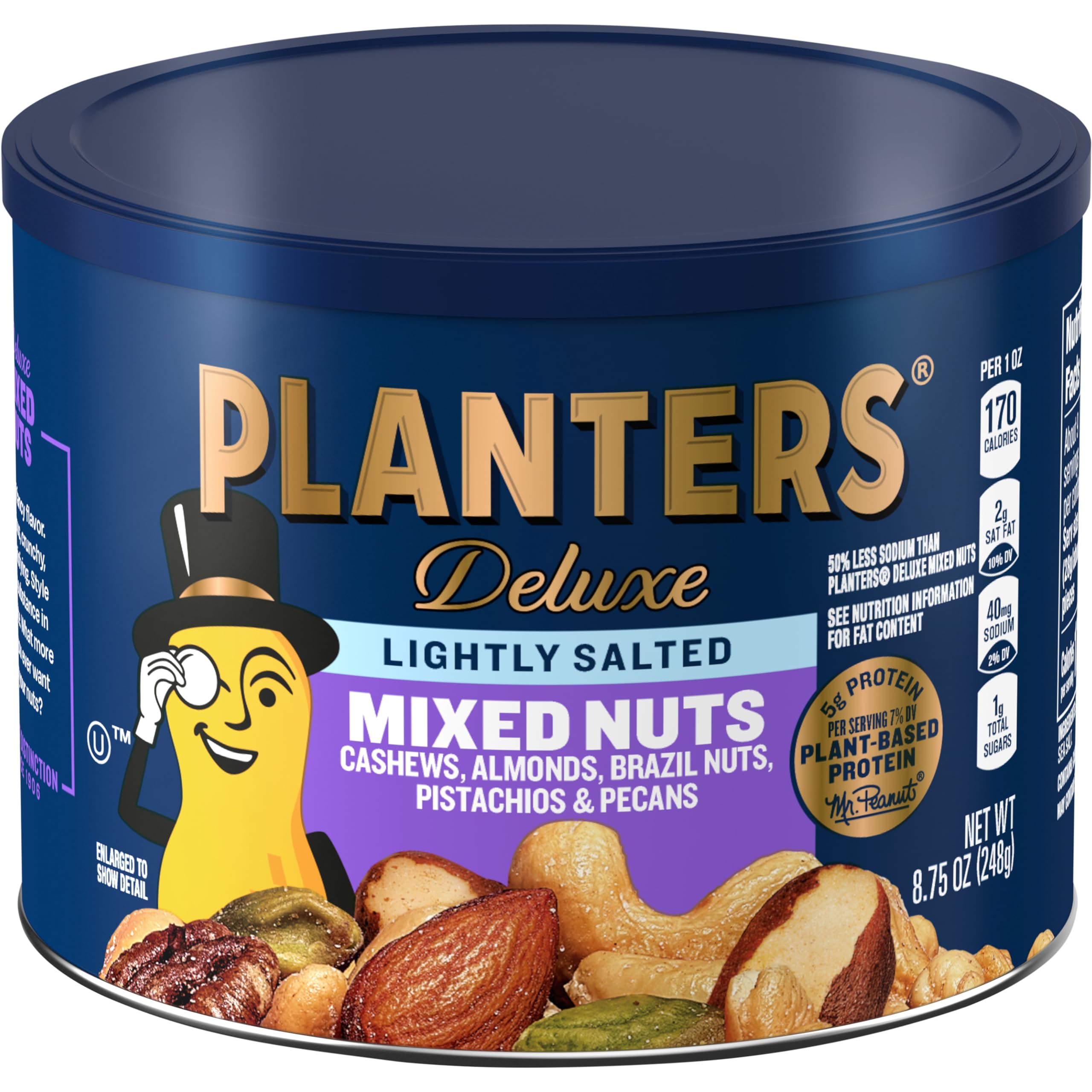 PLANTERS Lightly Salted Mixed Nuts - 8.75 oz Canister - Perfect for Snacking, Office, Travel & Healthy Lifestyle