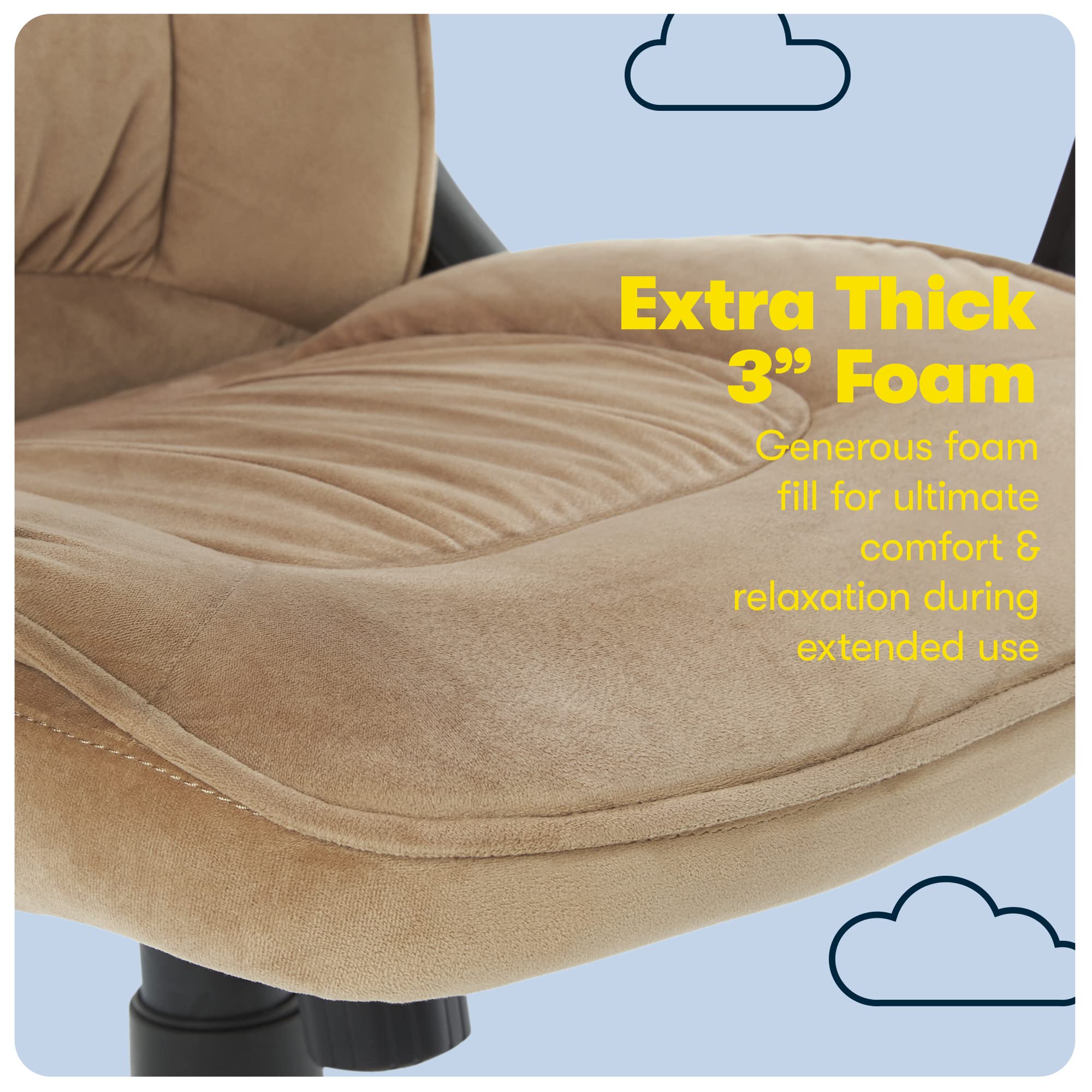 Serta Hannah Executive Home Office Desk Chair - Ergonomic Mid-Back with Lumbar Support, Firm Seat Cushion, Padded Armrests & Swivel Base - Comfortable Computer Chair for Work from Home, Gaming & Study - Easy Assembly Microfiber Beige Chair