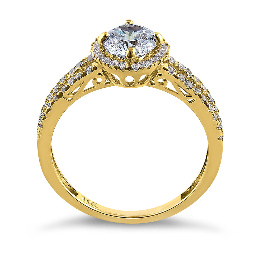 14K Yellow Gold Round Cut Halo Cubic Zirconia Engagement Ring for Women - Perfect for Proposals, Weddings & Anniversary Gifts
