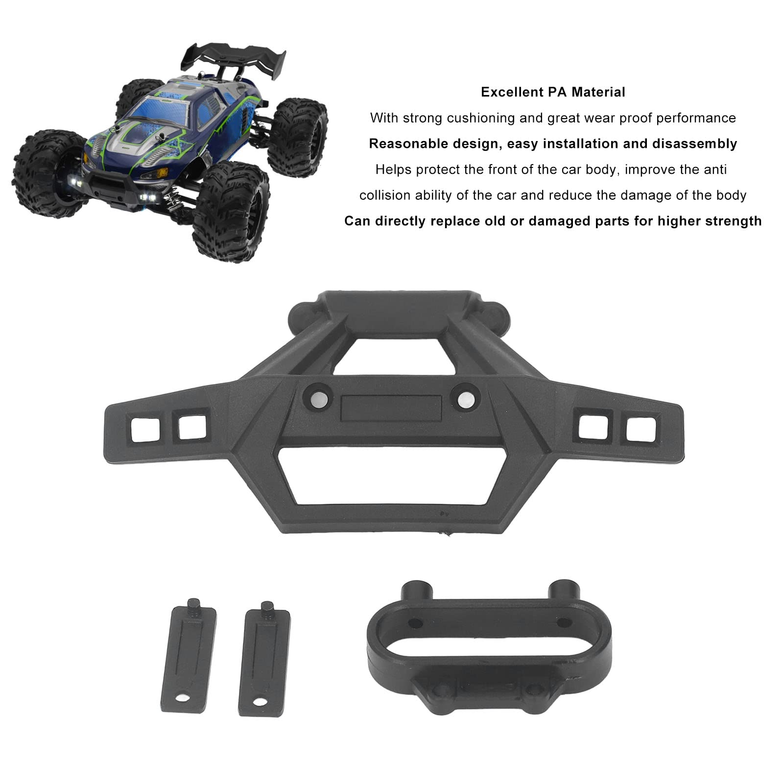 VBESTLIFE 1/16 Scale RC Car Front Bumper Set - Durable PA Plastic Replacement Bumper for SCY 16101 & 16102 Models (Black) - Perfect for Off-Road Racing, Bashing & RC Car Upgrades