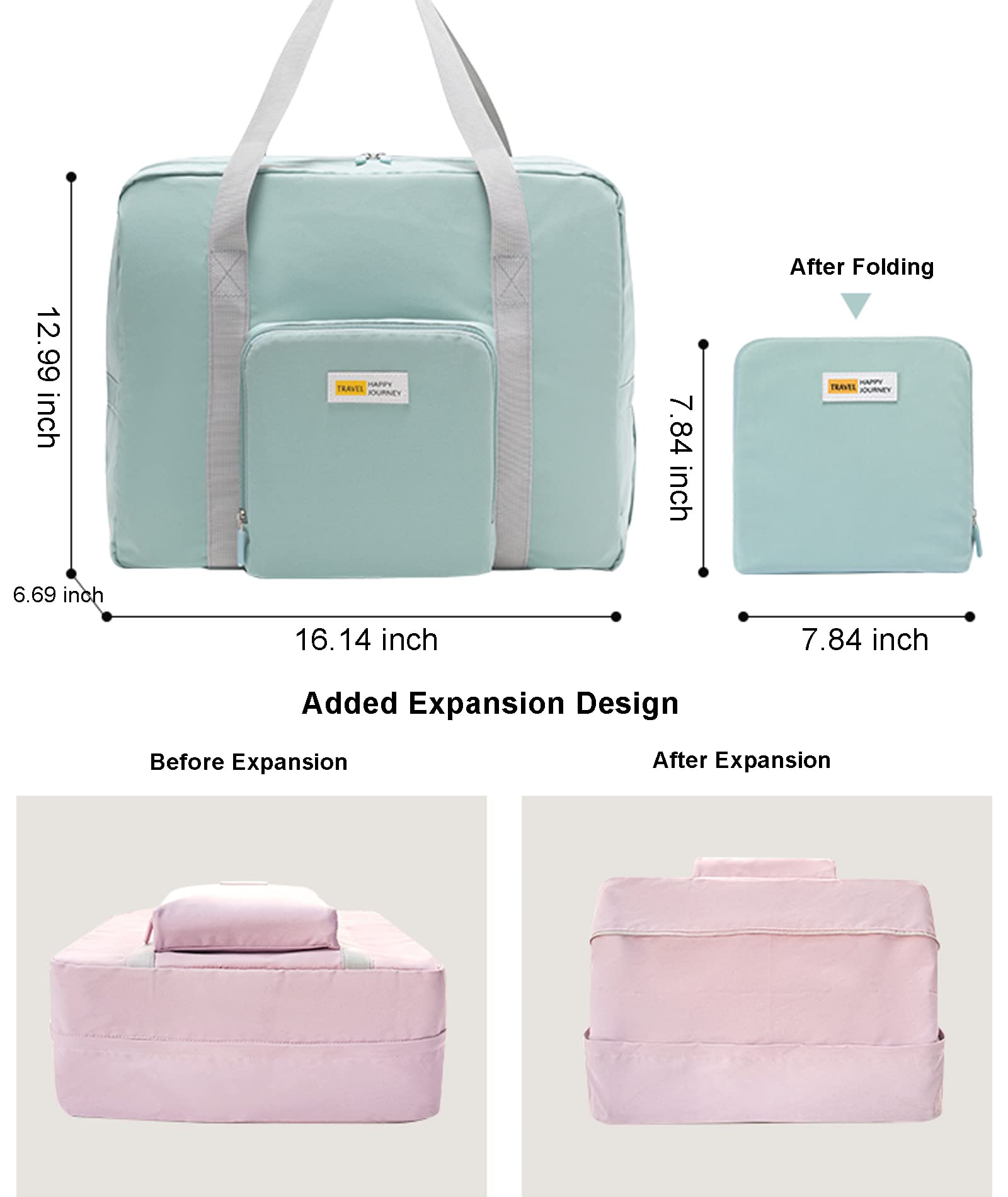 Foldable Travel Duffel Bag - Expandable Lightweight Carry On Luggage, Waterproof Overnight Gym Bag for Women & Men - Perfect for Shopping, Weekend Trips, Sports & Gym (Pink)