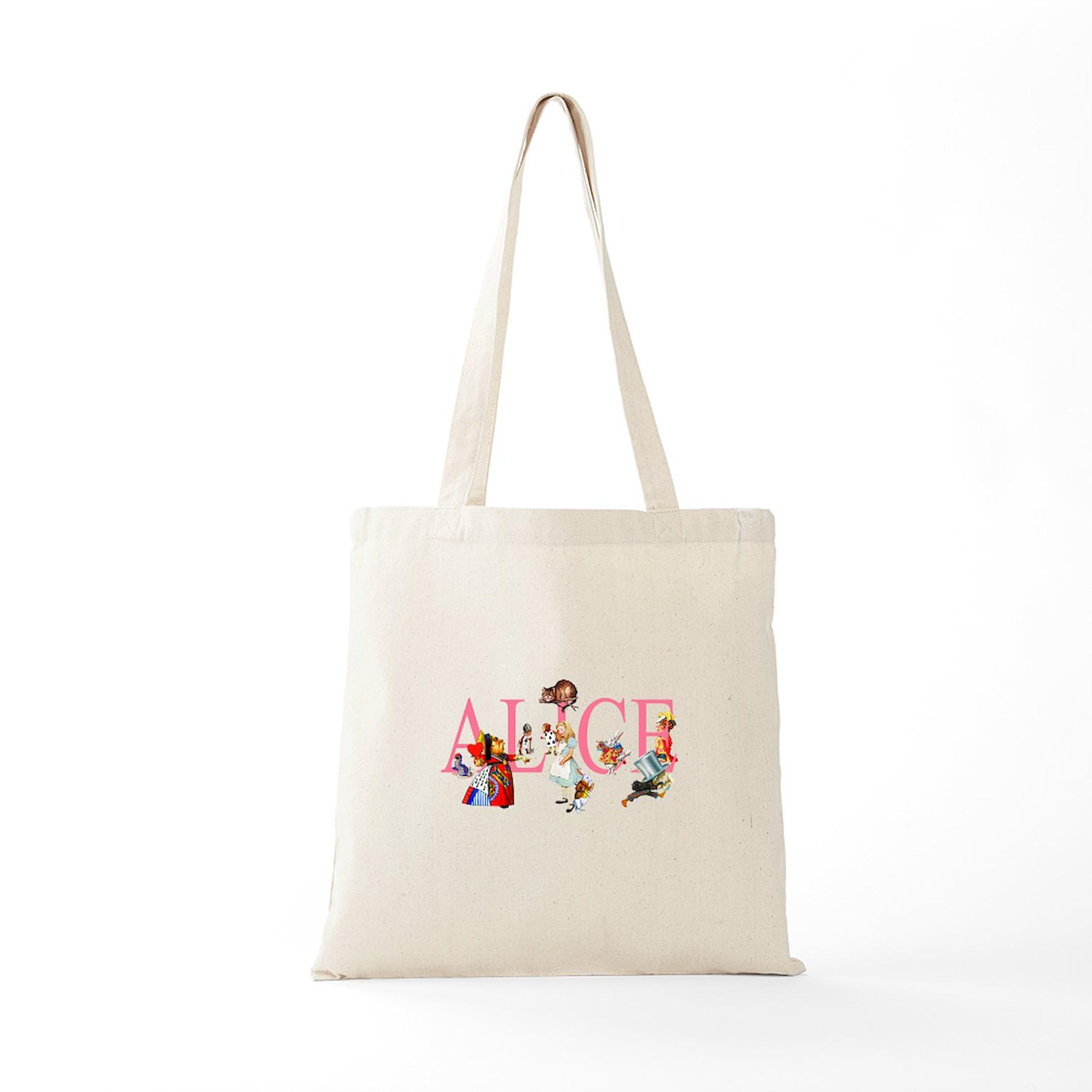 Alice & Friends in Wonderland Tote Bag - Natural Canvas Reusable Shopping Bag for Groceries, Beach & Daily Use