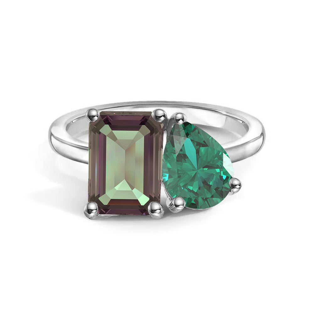 Personalized Alexandrite Toi et Moi Anniversary Ring - Custom Birthstone Jewelry for Couples, Engagements & Romantic Gifts
