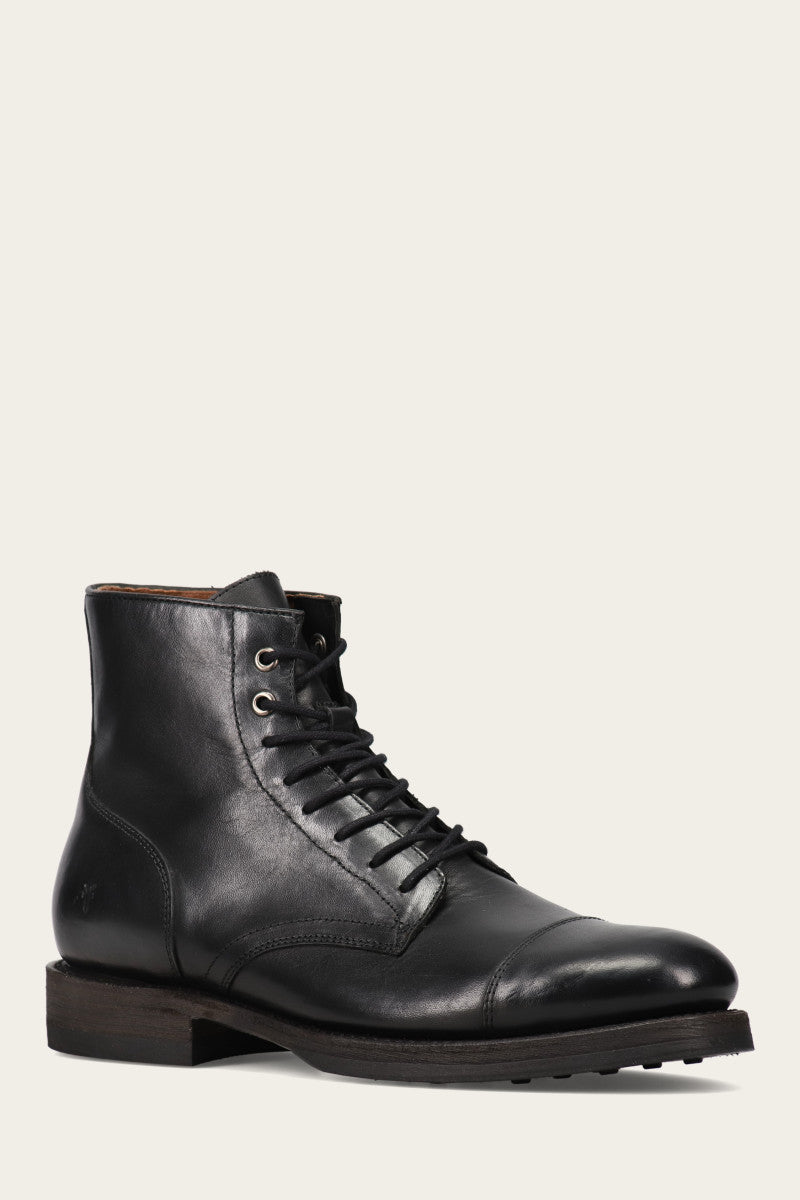 Dylan Black Leather Lace Up Boots for Men - Stylish & Comfortable Casual & Work Boots for Everyday Wear, Outdoor & Office Use