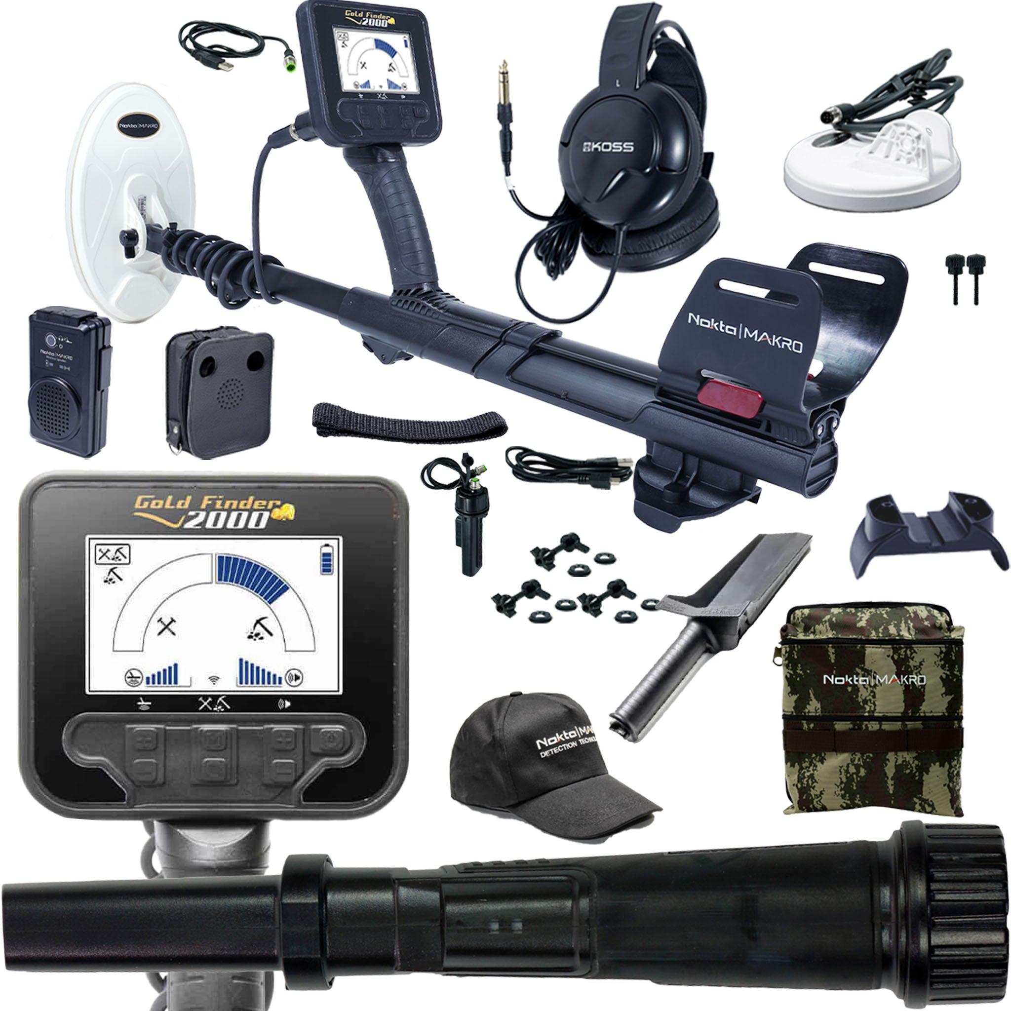 Nokta Gold Finder 2000 Metal Detector Kit with Waterproof Coil, Finds Pouch, Digger & Cap - Professional Gold Prospecting, Beach Hunting & Treasure Finding Equipment