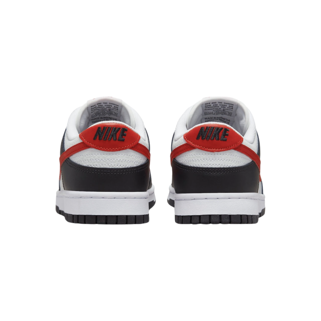 Nike Dunk Low Retro Men's Sneakers - Black & White Panda Colorway with Red Swoosh | Casual Streetwear Shoes for Everyday Wear & Sneaker Collection