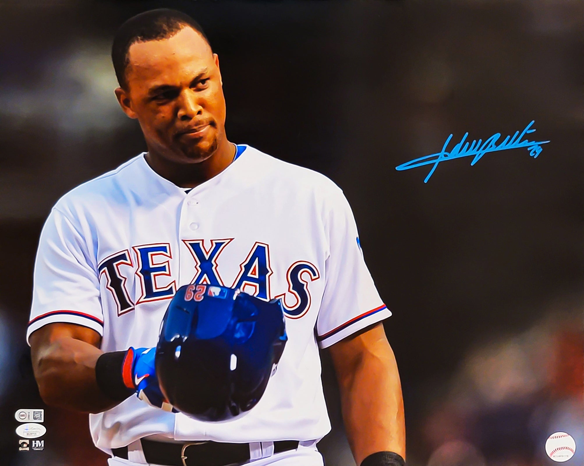 Adrian Beltre Autographed 16x20 Photo with Texas Rangers Helmet Tip - Certified by JSA (Stock #211893) - Perfect for Sports Memorabilia Collectors and Rangers Fans