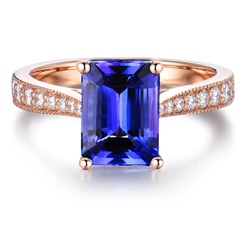 Exquisite 14K Rose Gold Tanzanite & Diamond Ring for Women | Elegant Wedding, Engagement & Anniversary Jewelry Gift