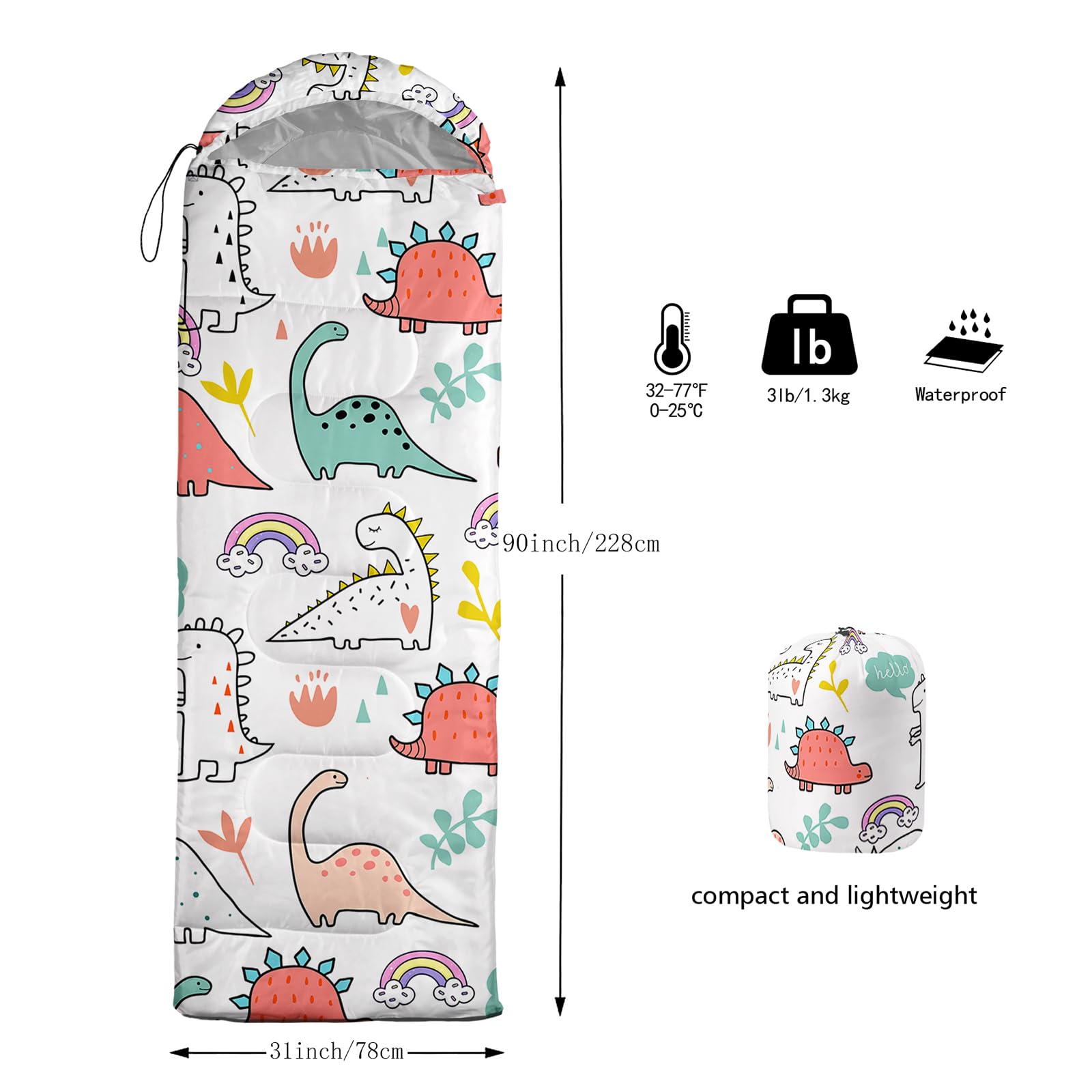 QOOMO 3-Season Lightweight Waterproof Sleeping Bag for Adults & Kids - Warm & Cool Weather Camping Gear for Travel, Hiking, and Outdoor Adventures
