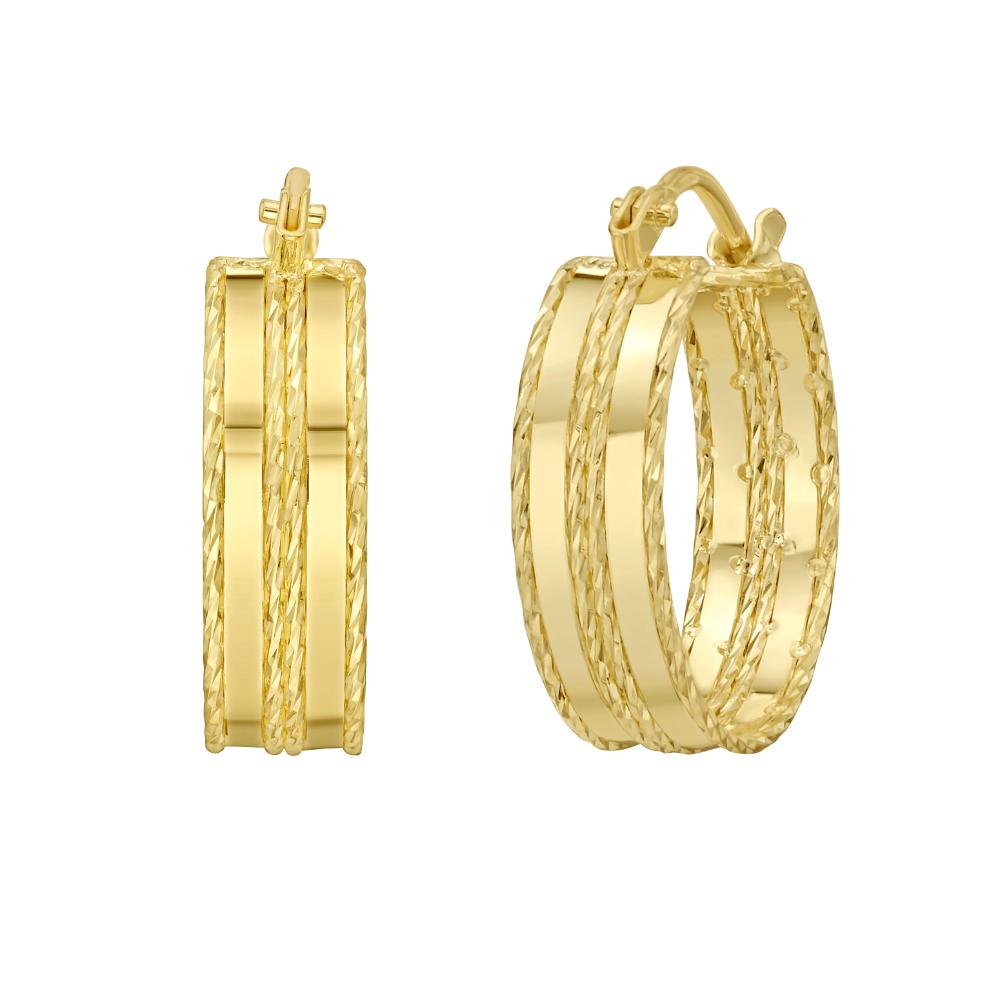 14K Gold Double Sparkle Spring Hoop Earrings for Women - Elegant Dangle Earrings for Party, Wedding & Everyday Wear