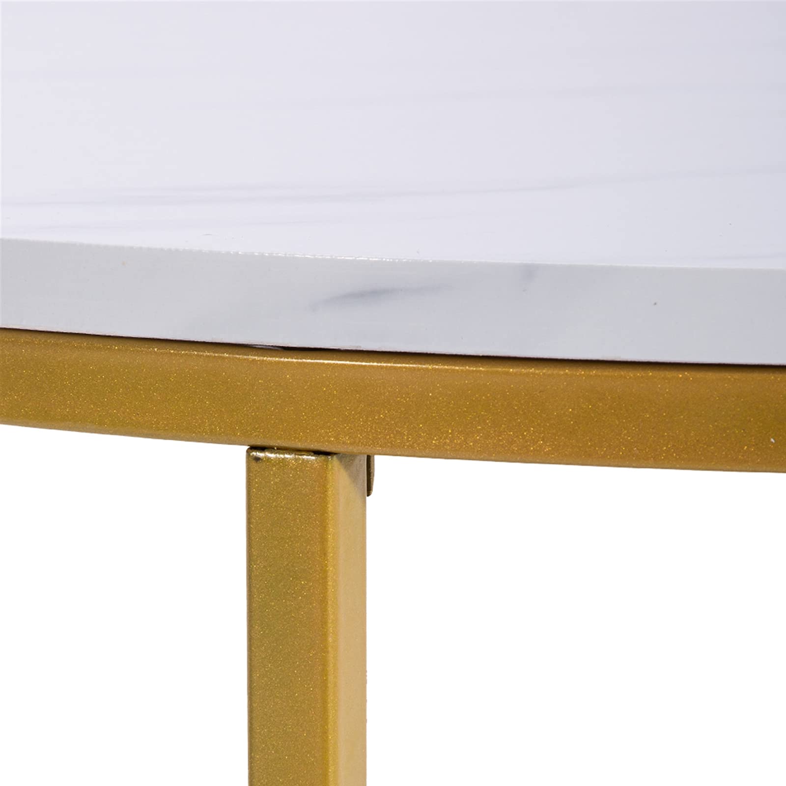 White Marble Round Coffee Table with Golden Metal X-Shaped Base - 35 Inch Modern Living Room Table with Smooth Surface & Cross Foot Design - Perfect for Small Spaces, Apartments & Home Decor (GC983125874)
