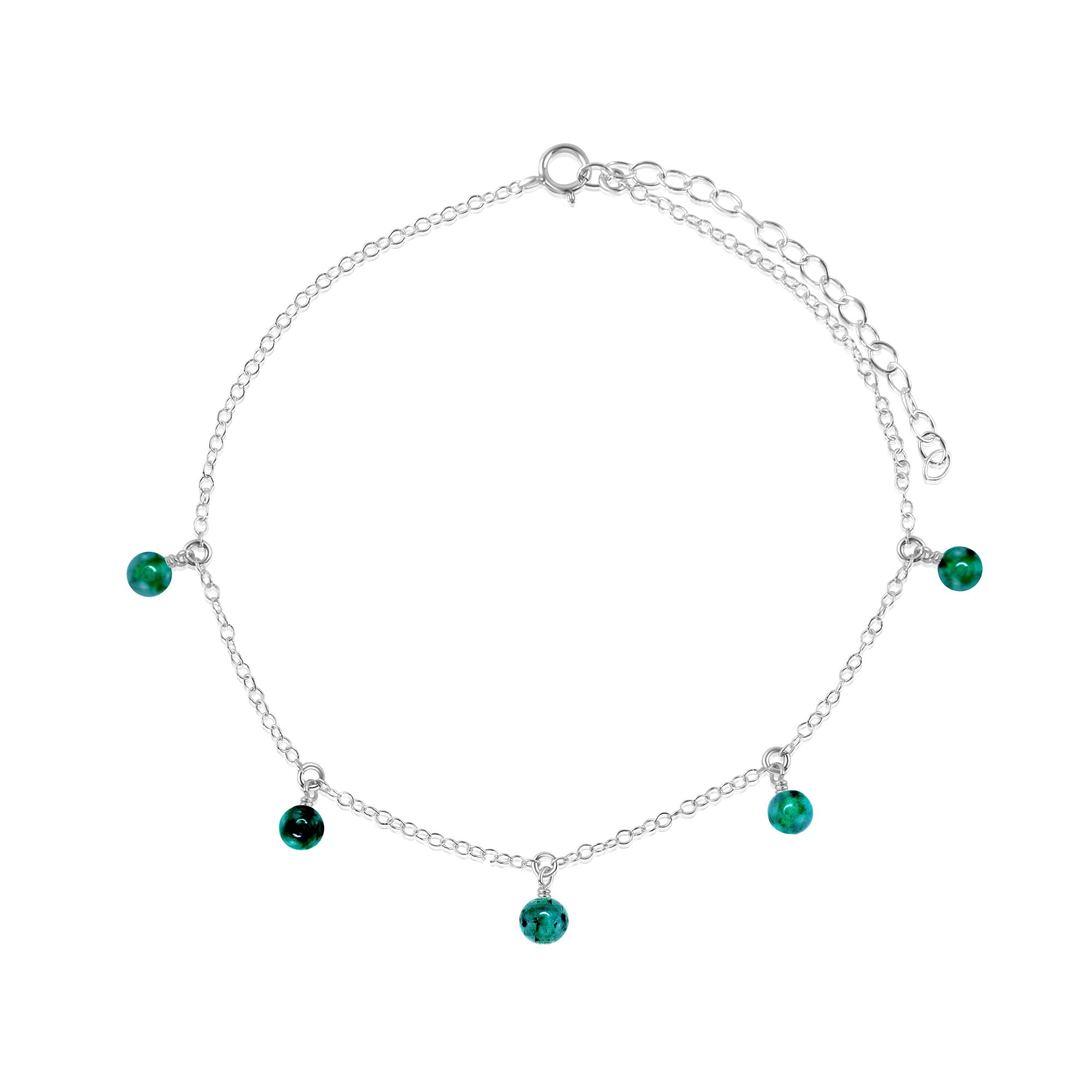 Luna Tide Sterling Silver Emerald Bead Drop Anklet - Elegant Ankle Bracelet for Women, Beach Wedding, Boho Jewelry, Summer Fashion Accessory