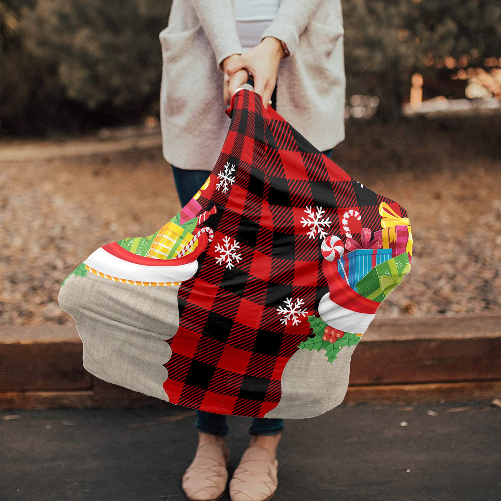 **Christmas Baby Car Seat Covers - Soft Stretchy Red Black Plaid Nursing & Breastfeeding Scarf - Universal Car Seat Canopy, Shopping Cart & Stroller Cover for Boys & Girls - Perfect Holiday Gift & Winter Travel Essential**