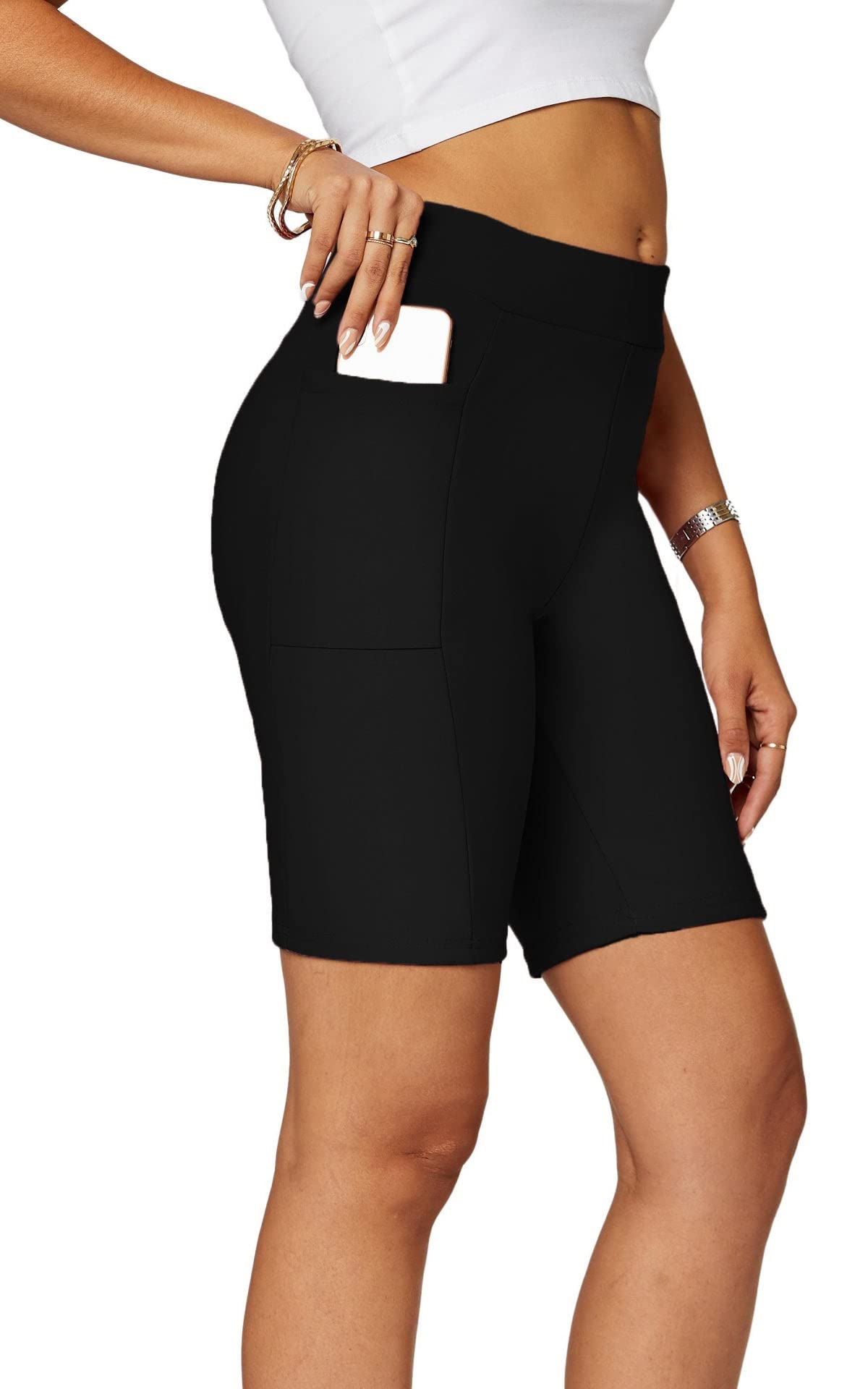Women's High Waisted Tummy Control Butt Lifting Biker Shorts with Pockets - Workout, Yoga & Casual Wear - Stylish & Comfortable
