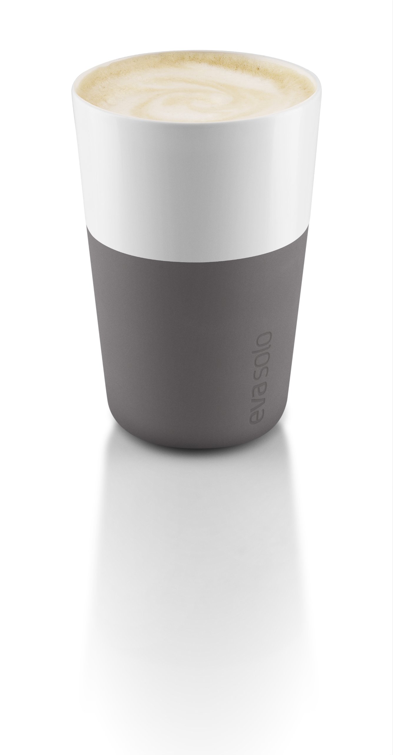 Eva Solo 12 oz Porcelain Coffee Cup Tumblers with Silicone Grip - Set of 2 Cafe Latte Mugs, Danish Design for Home & Office Use, Elephant Grey - Perfect for Hot Drinks, Tea, and Coffee Lovers