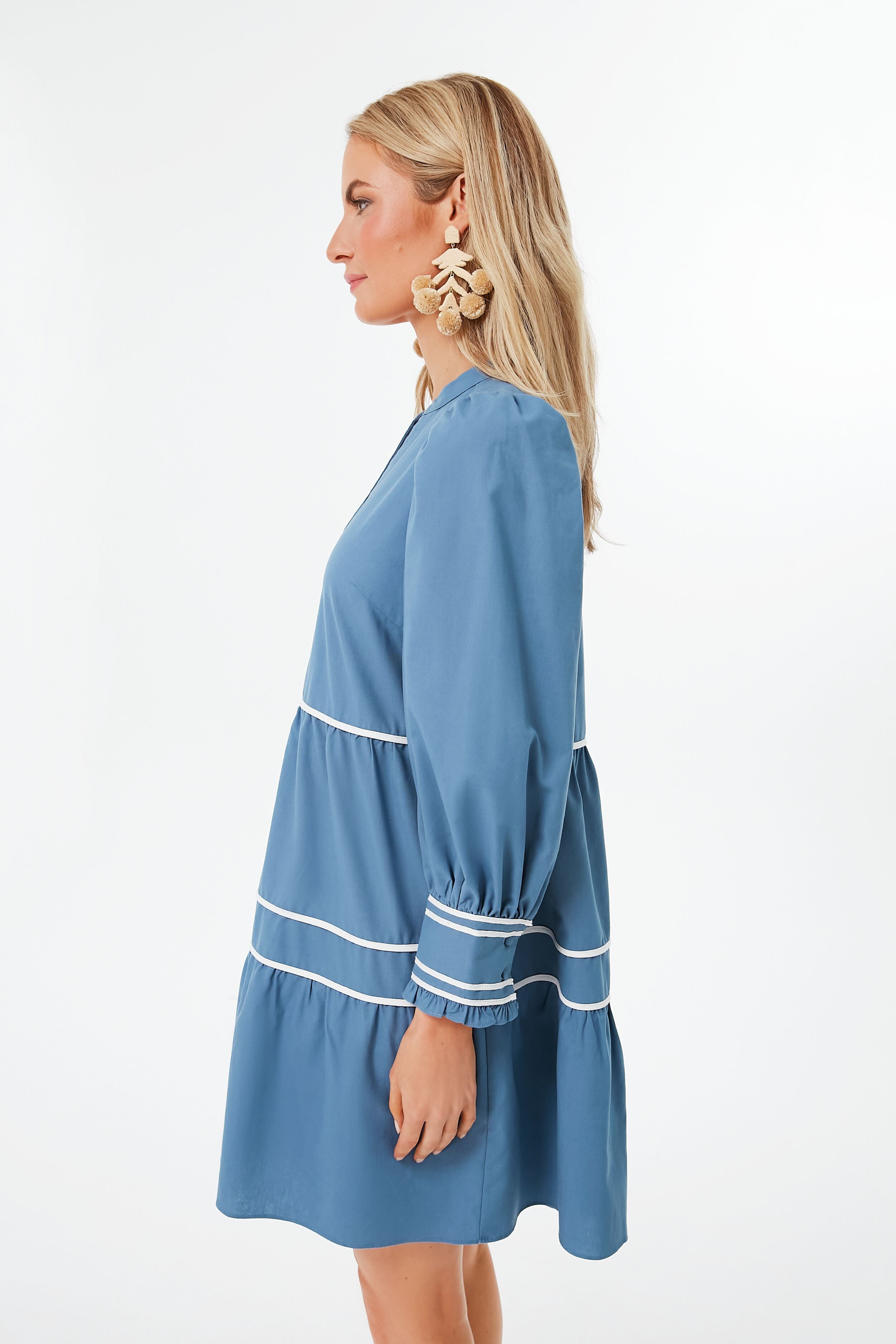 Blue Tiered Abby Dress for Women - Elegant Flowy Midi Dress with Ruffles | Perfect for Weddings, Parties & Special Occasions