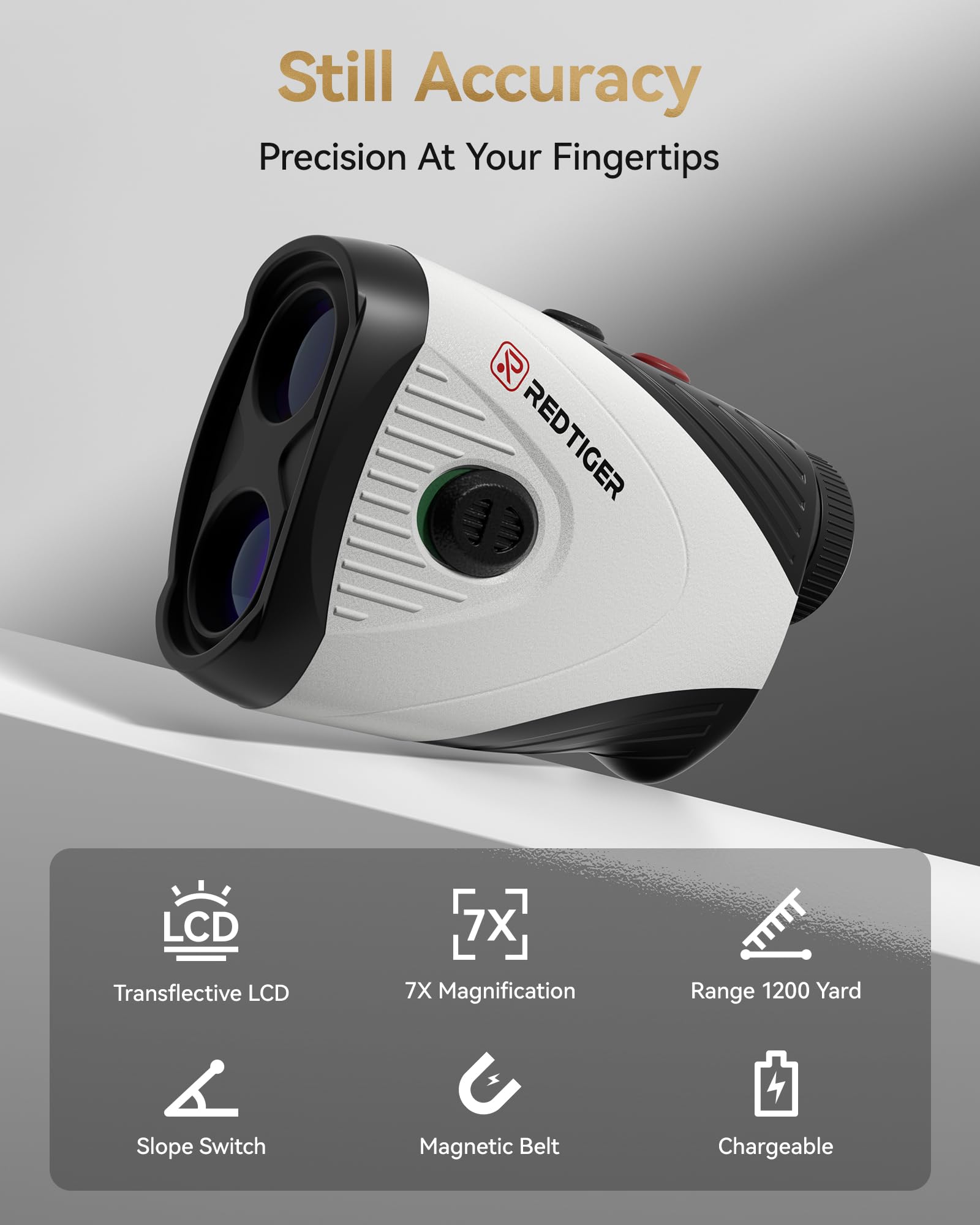 REDTIGER 1200 Yards Golf Rangefinder with Slope & Flag Lock - 7X Magnification, Rechargeable Laser Range Finder with Vibration, Magnetic Strip, Divot Tool & Ball Markers - Perfect for Golf Course Distance Measurement & Tournament Play