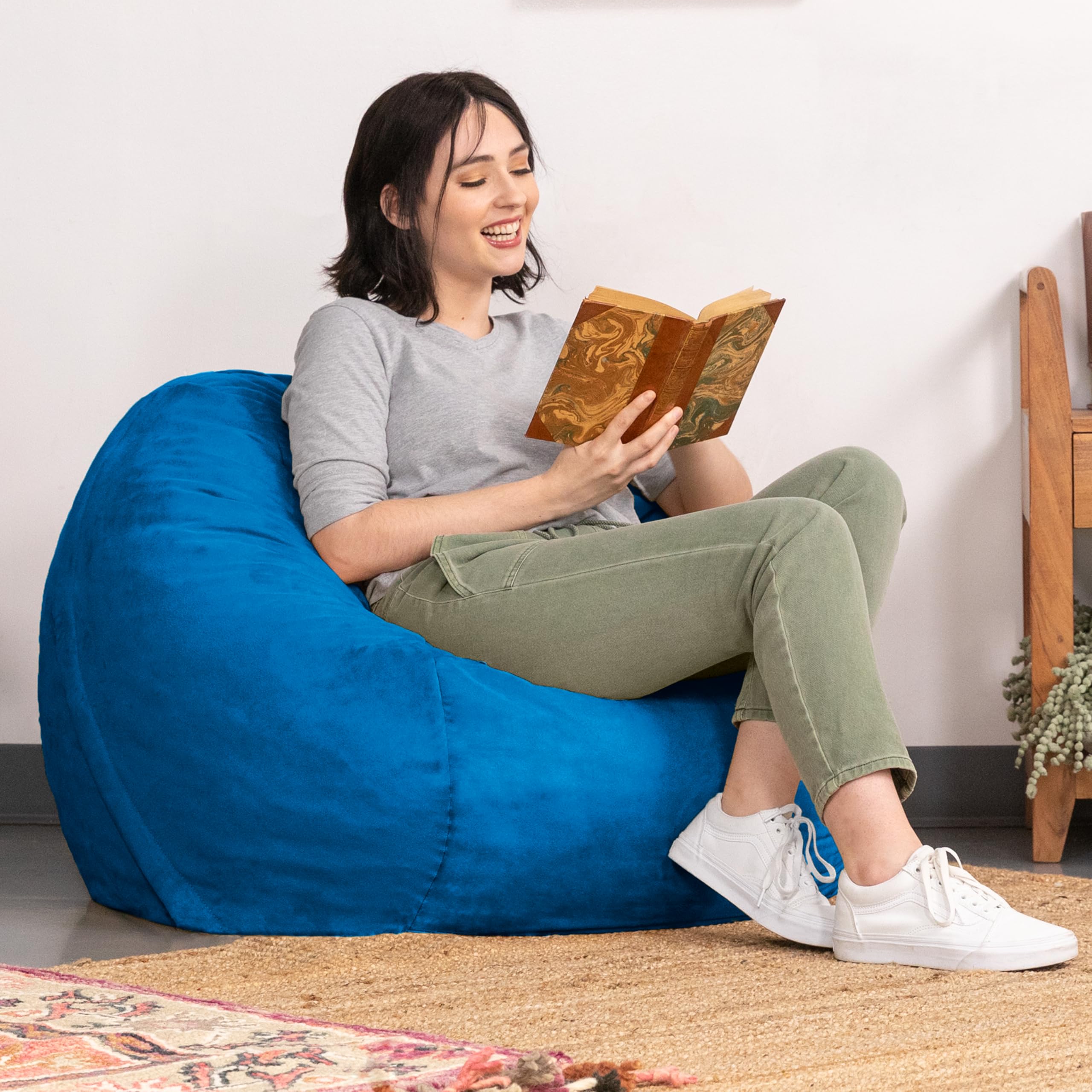Jaxx 3 ft Bean Bag Chair with Removable Cover - Blueberry Blue - Comfortable Lounge Chair for Kids & Adults - Perfect for Bedroom, Living Room, Dorm & Game Room