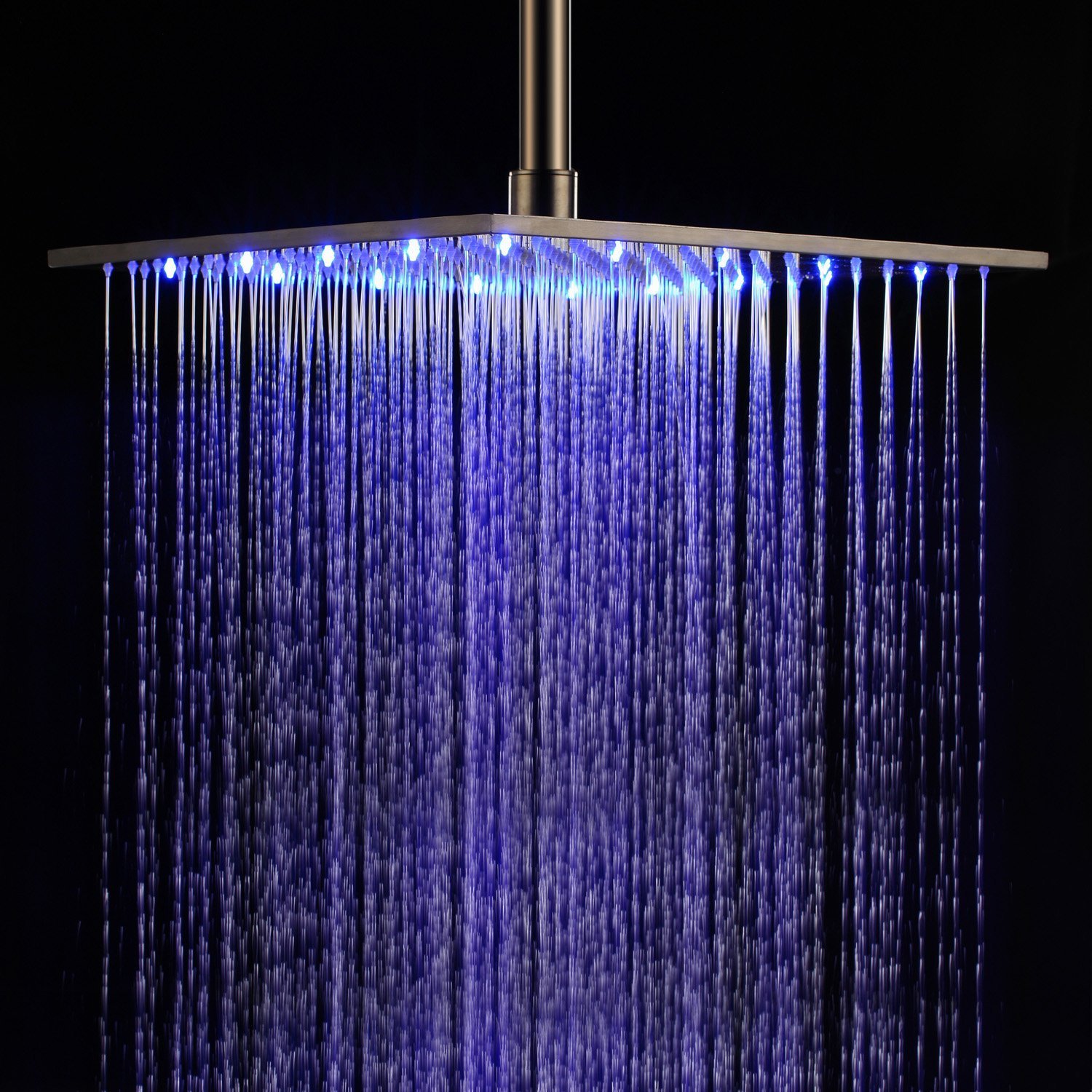 16 Inch Square Rainfall LED Shower Head - Cascada Ceiling Mount Stainless Steel Shower Panel (Shower Arm Not Included) | Modern Bathroom Upgrade for Spa-Like Experience