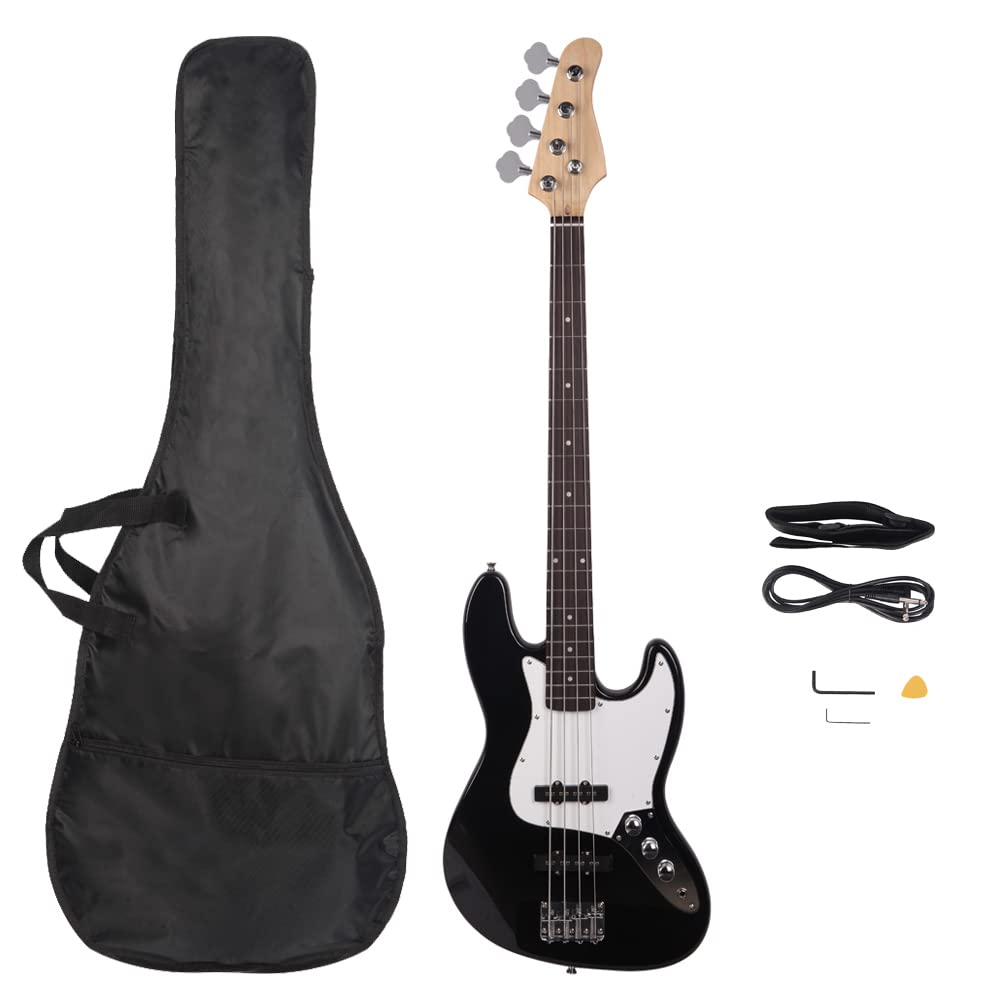Ktaxon Full-Size 4-String Electric Bass Guitar - Professional Jazz Basswood Guitar Kit with Gig Bag, Shoulder Strap & Wrench Tool (Black) - Perfect for Beginners & Advanced Players - Ideal for Live Performances, Studio Recording & Home Practice